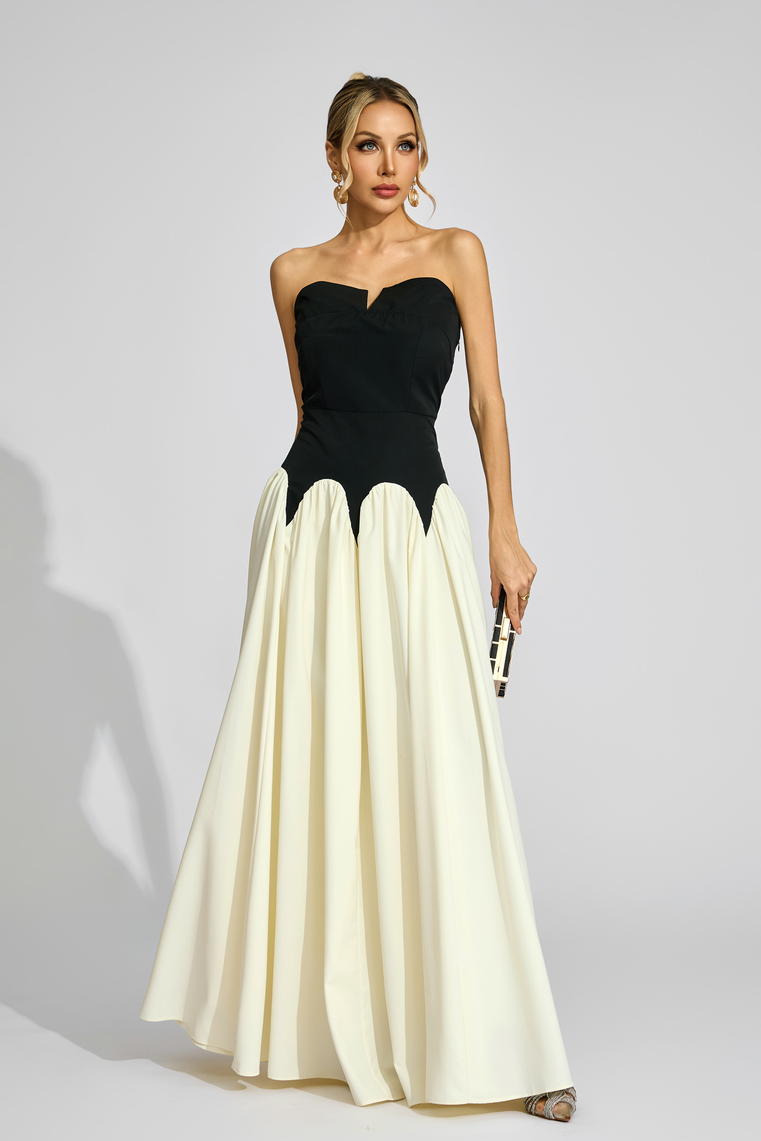Beaufort Black White Contrast Strapless Dress