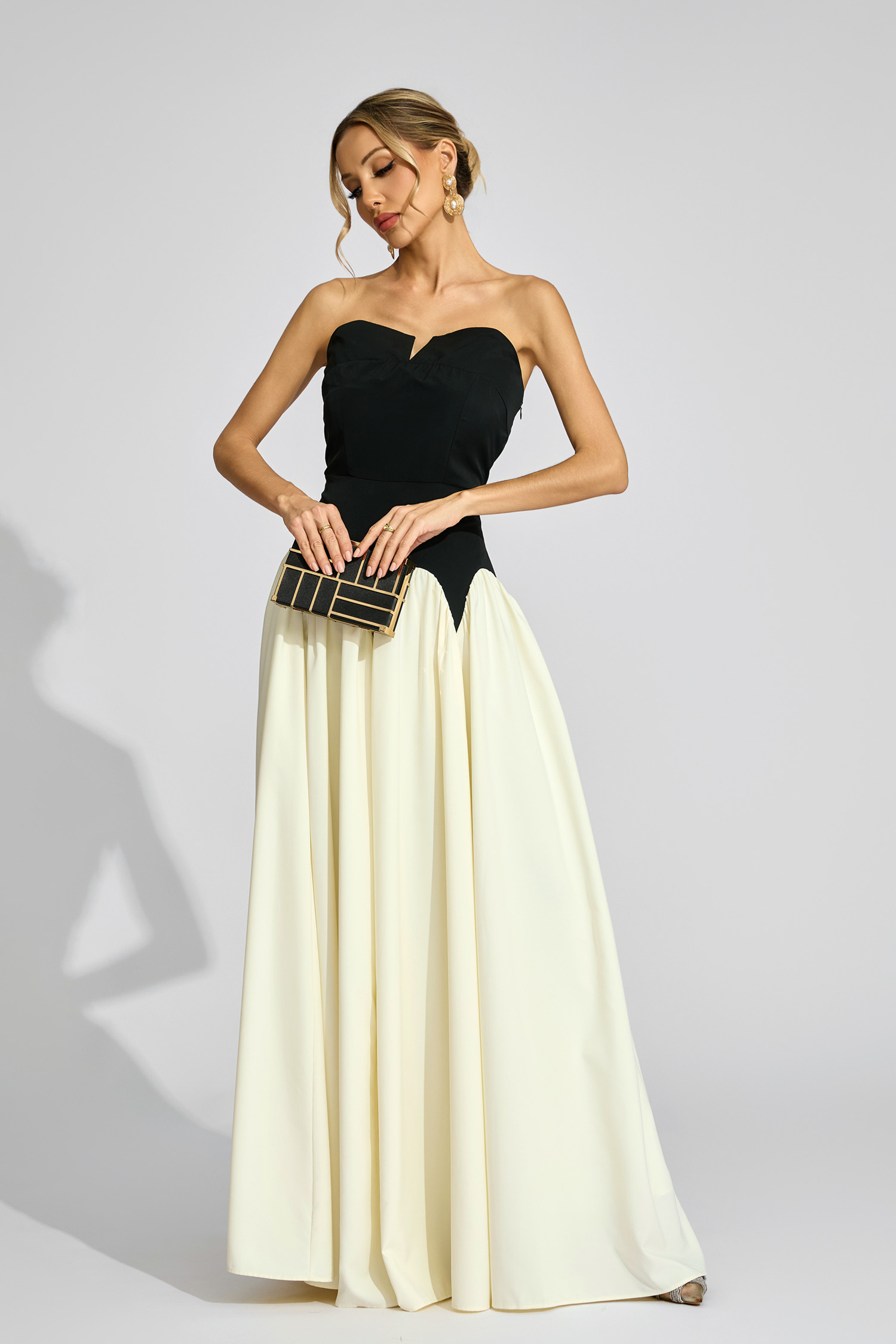Beaufort Black White Contrast Strapless Dress