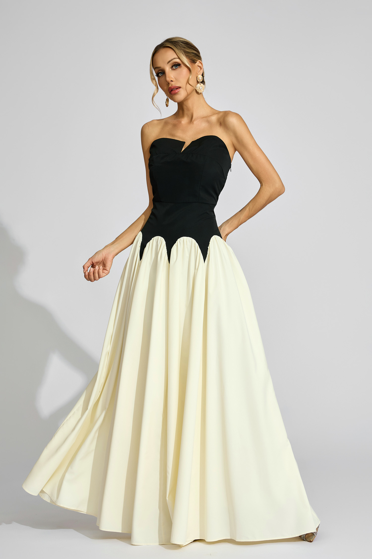 Beaufort Black White Contrast Strapless Dress