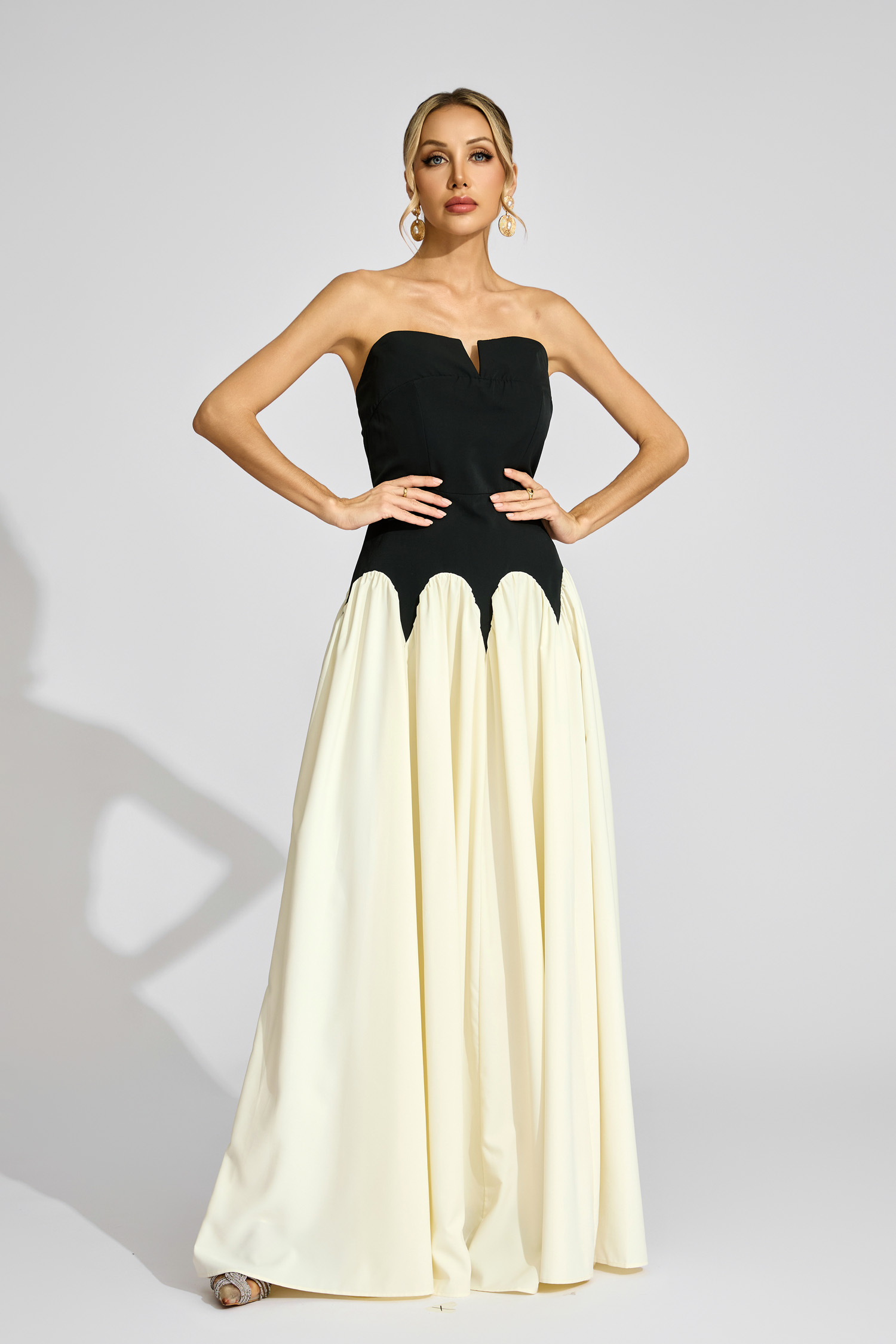Beaufort Black White Contrast Strapless Dress