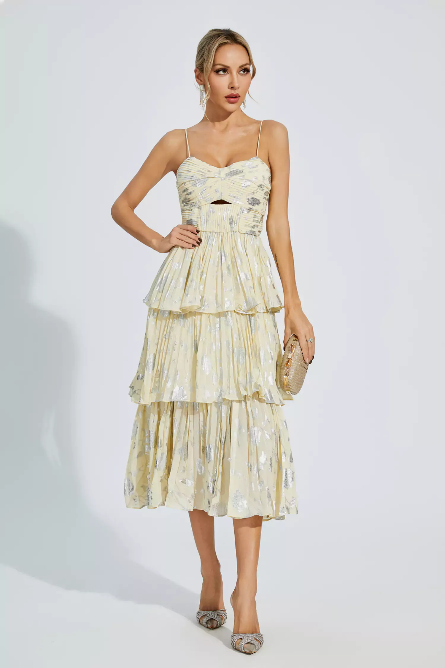 Bellamy Yellow Ruched Midi Slip Dress-CATCHALL