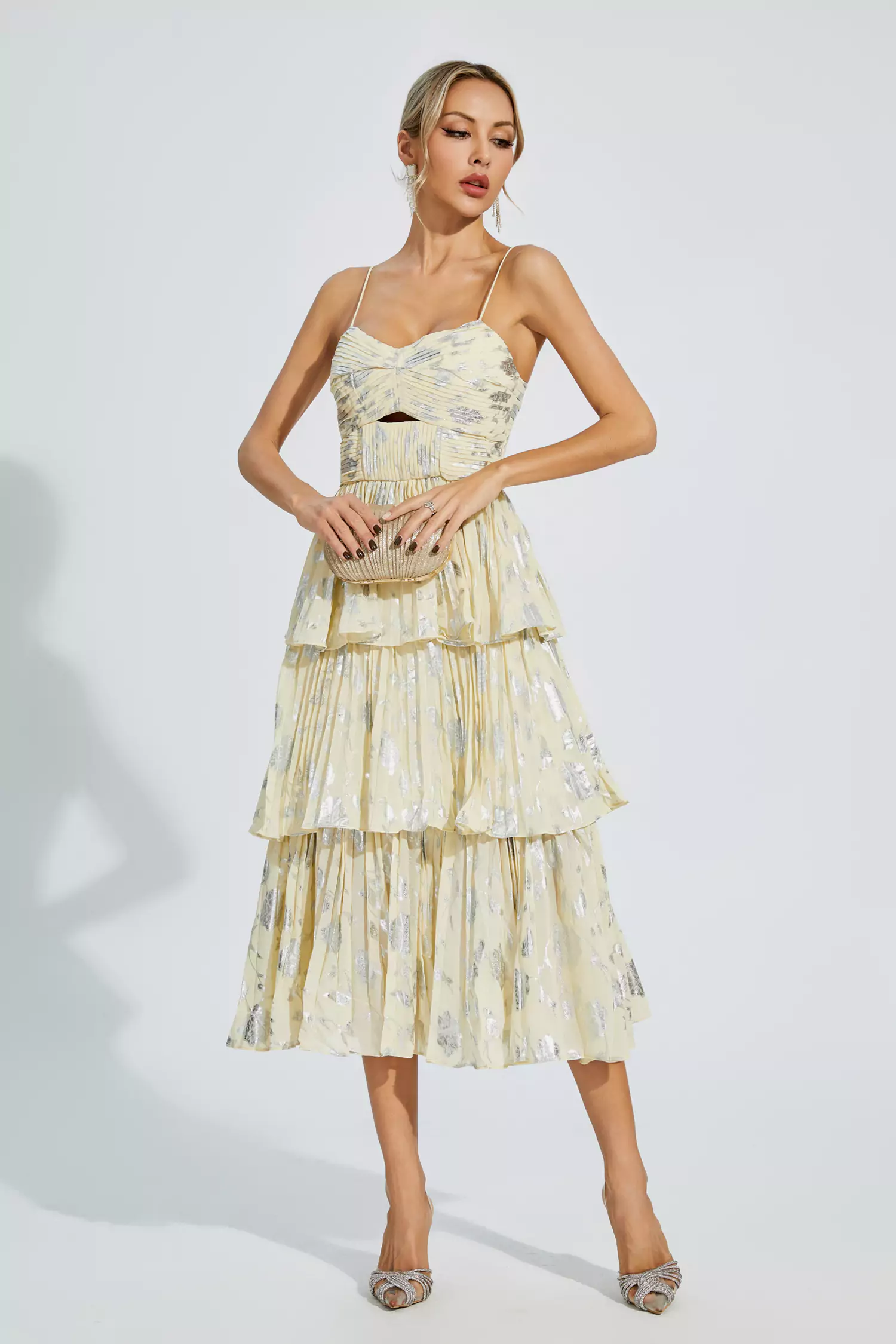 Bellamy Yellow Ruched Midi Slip Dress-CATCHALL