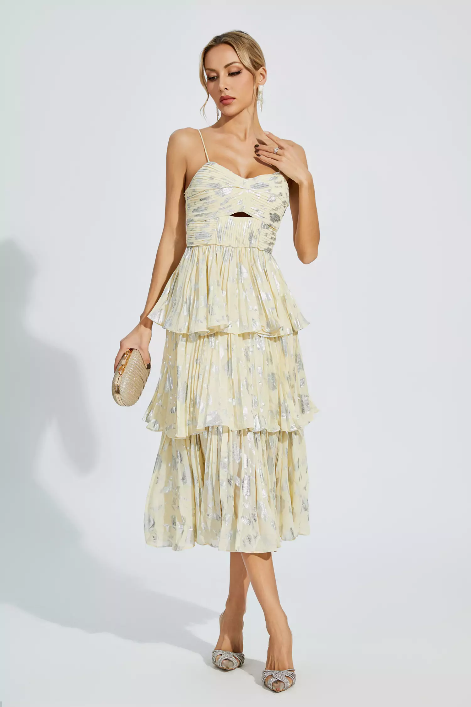 Bellamy Yellow Ruched Midi Slip Dress-CATCHALL