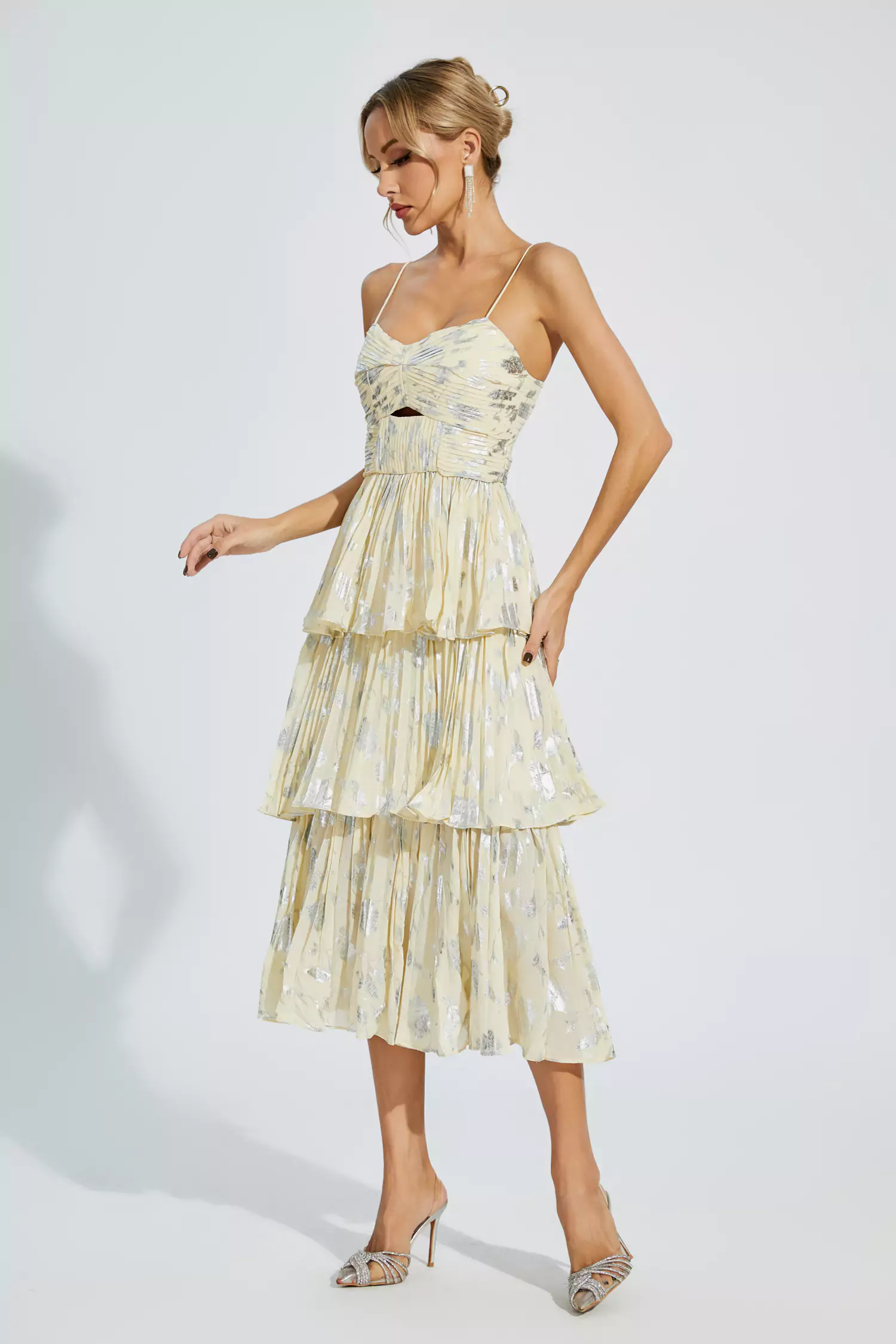 Bellamy Yellow Ruched Midi Slip Dress-CATCHALL