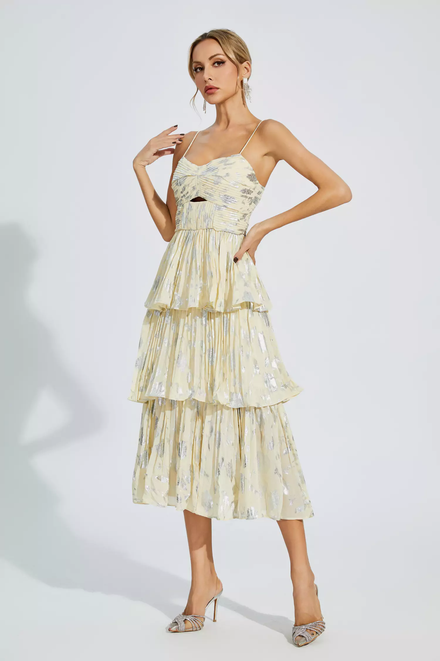 Bellamy Yellow Ruched Midi Slip Dress-CATCHALL