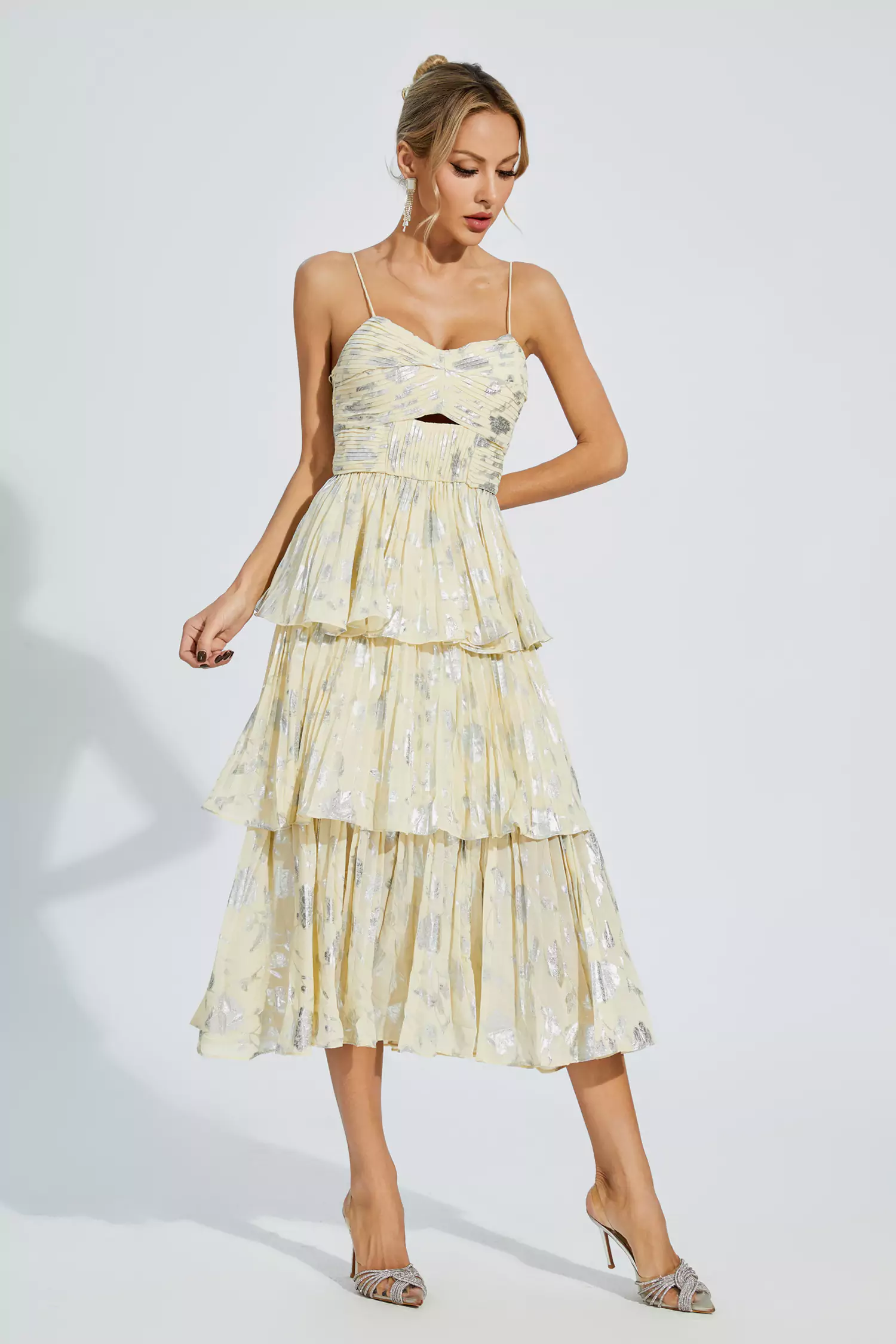 Bellamy Yellow Ruched Midi Slip Dress-CATCHALL