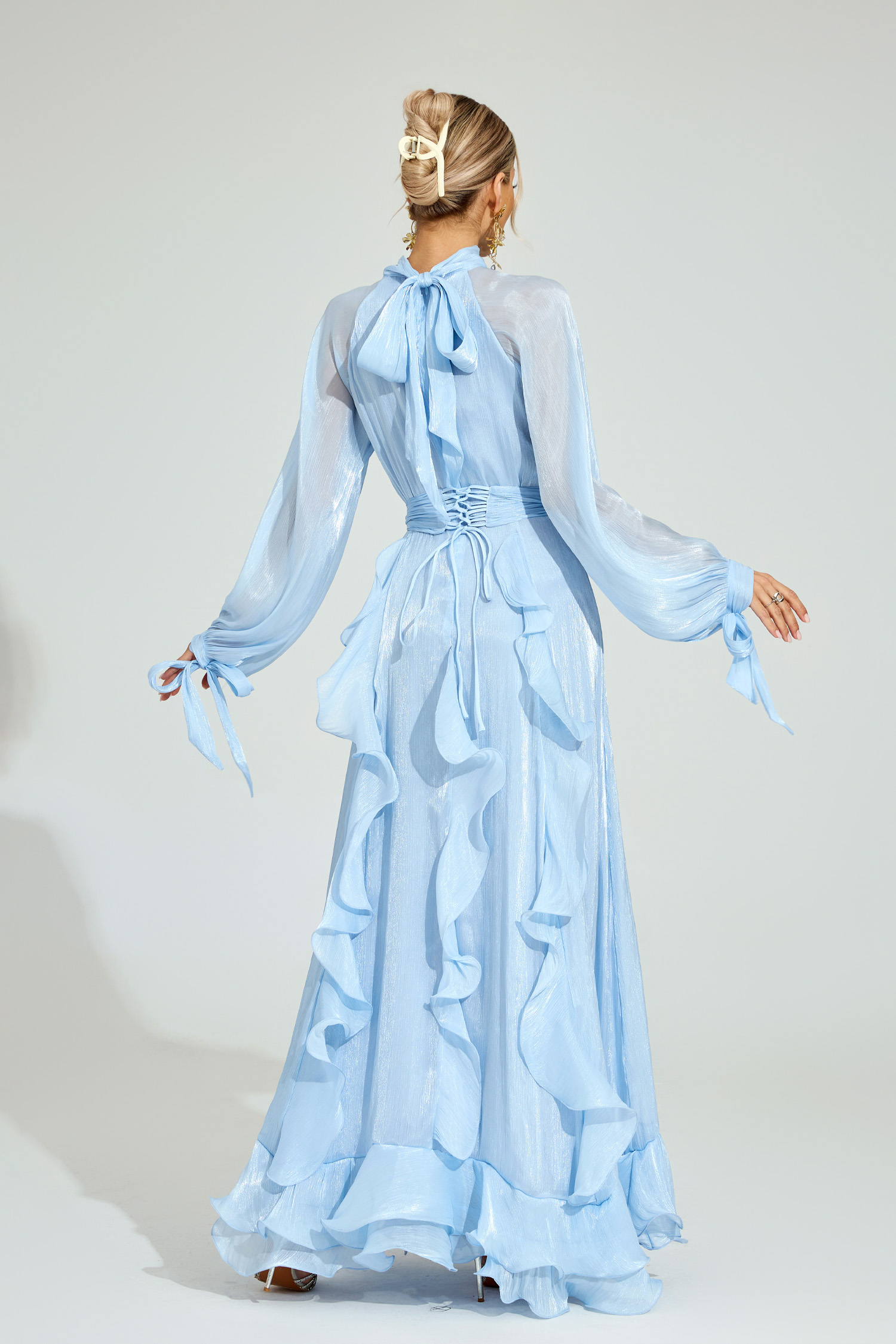 Belloc Blue Ruffled Maxi Dress