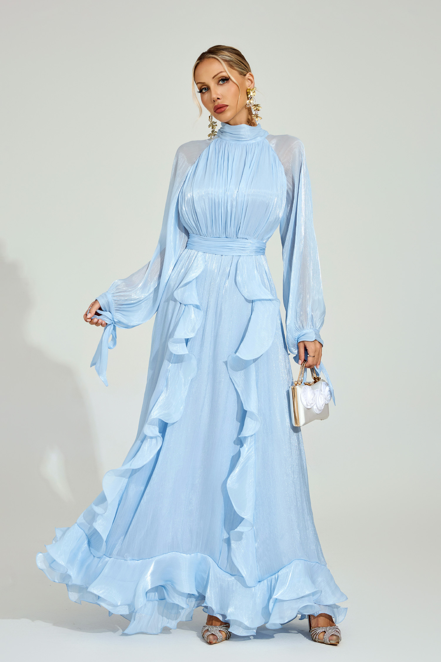 Belloc Blue Ruffled Maxi Dress