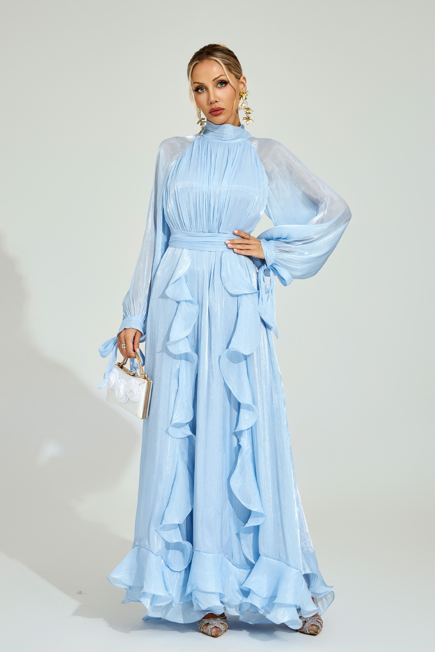 Belloc Blue Ruffled Maxi Dress