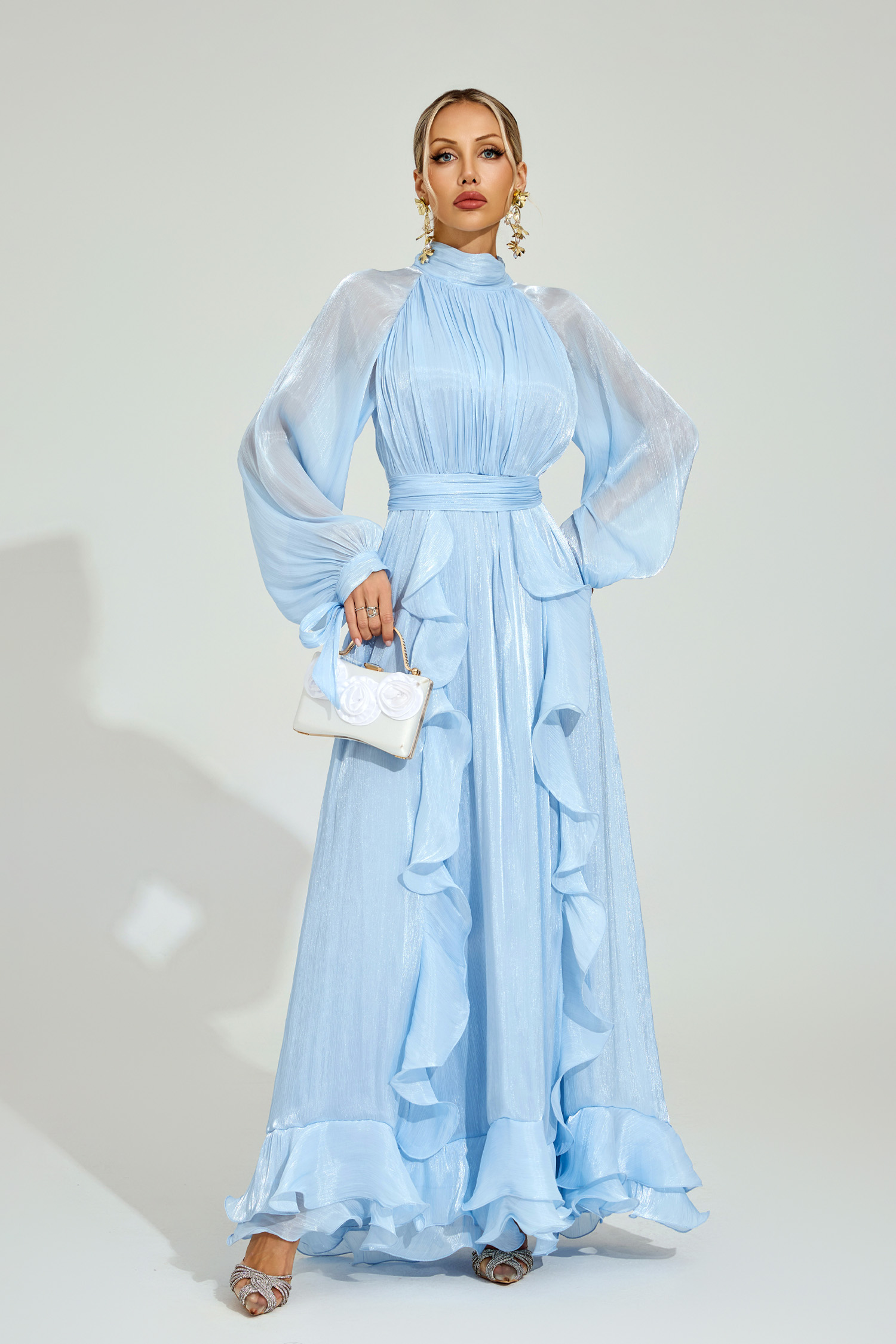 Belloc Blue Ruffled Maxi Dress