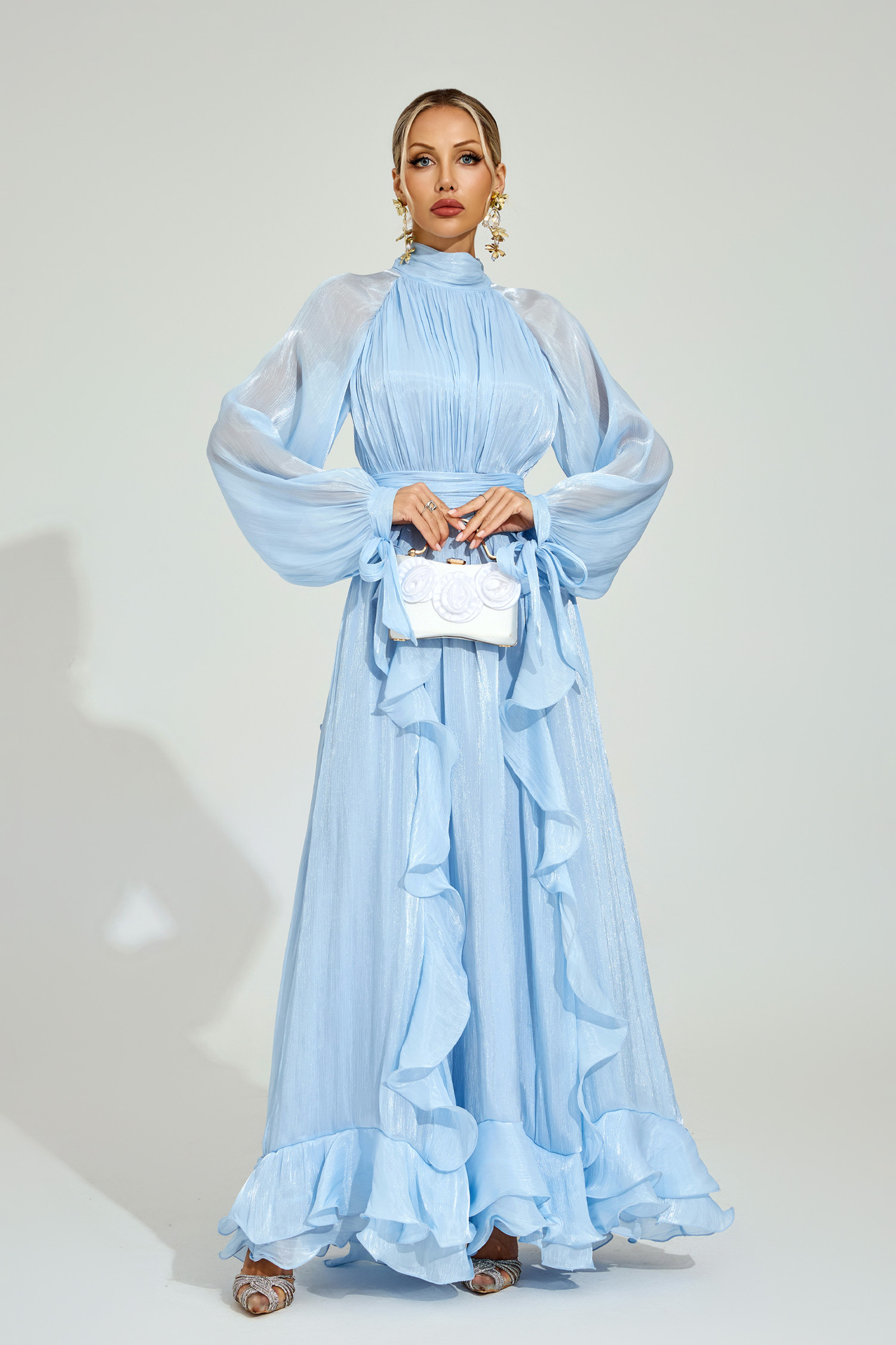 Belloc Blue Ruffled Maxi Dress
