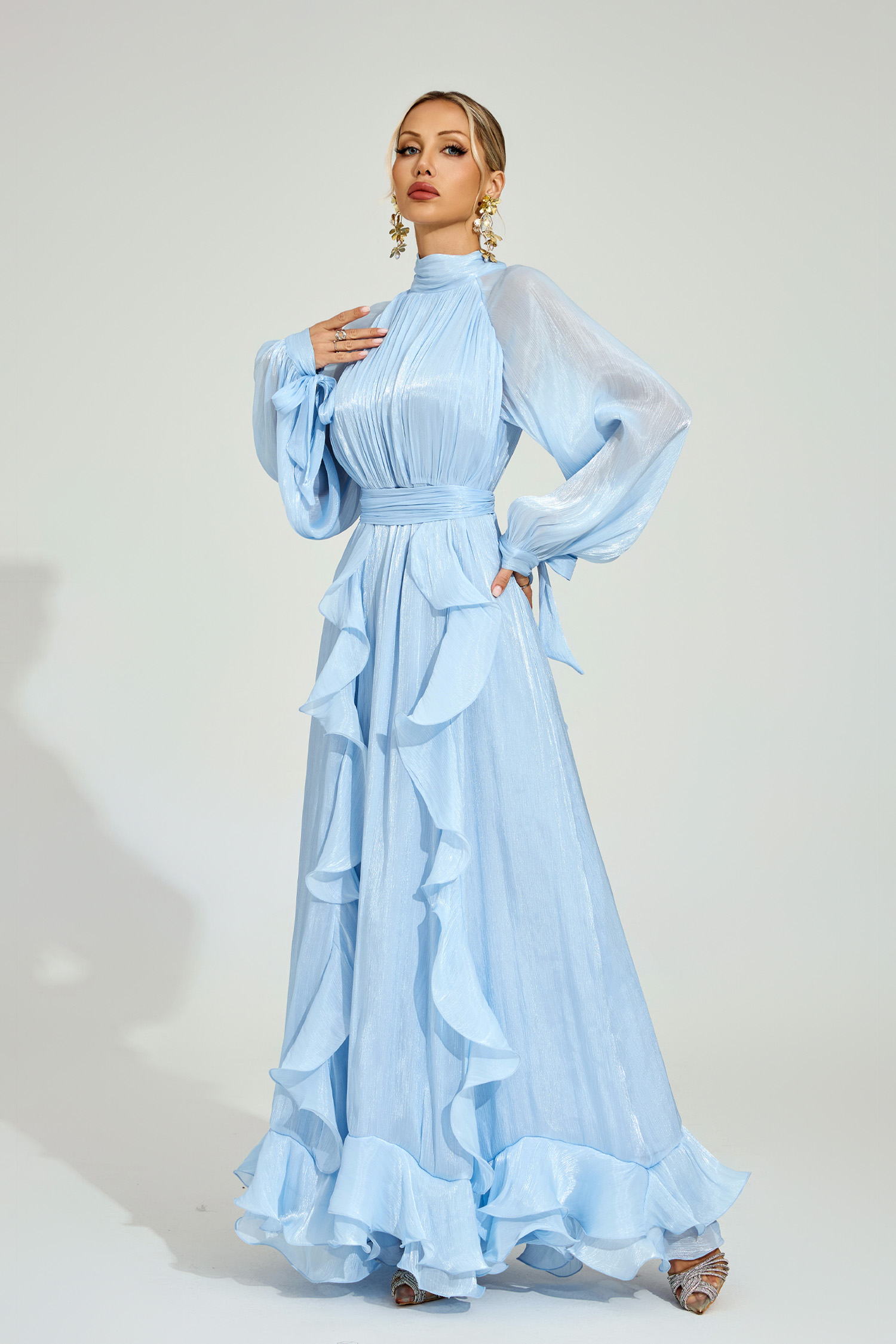 Belloc Blue Ruffled Maxi Dress