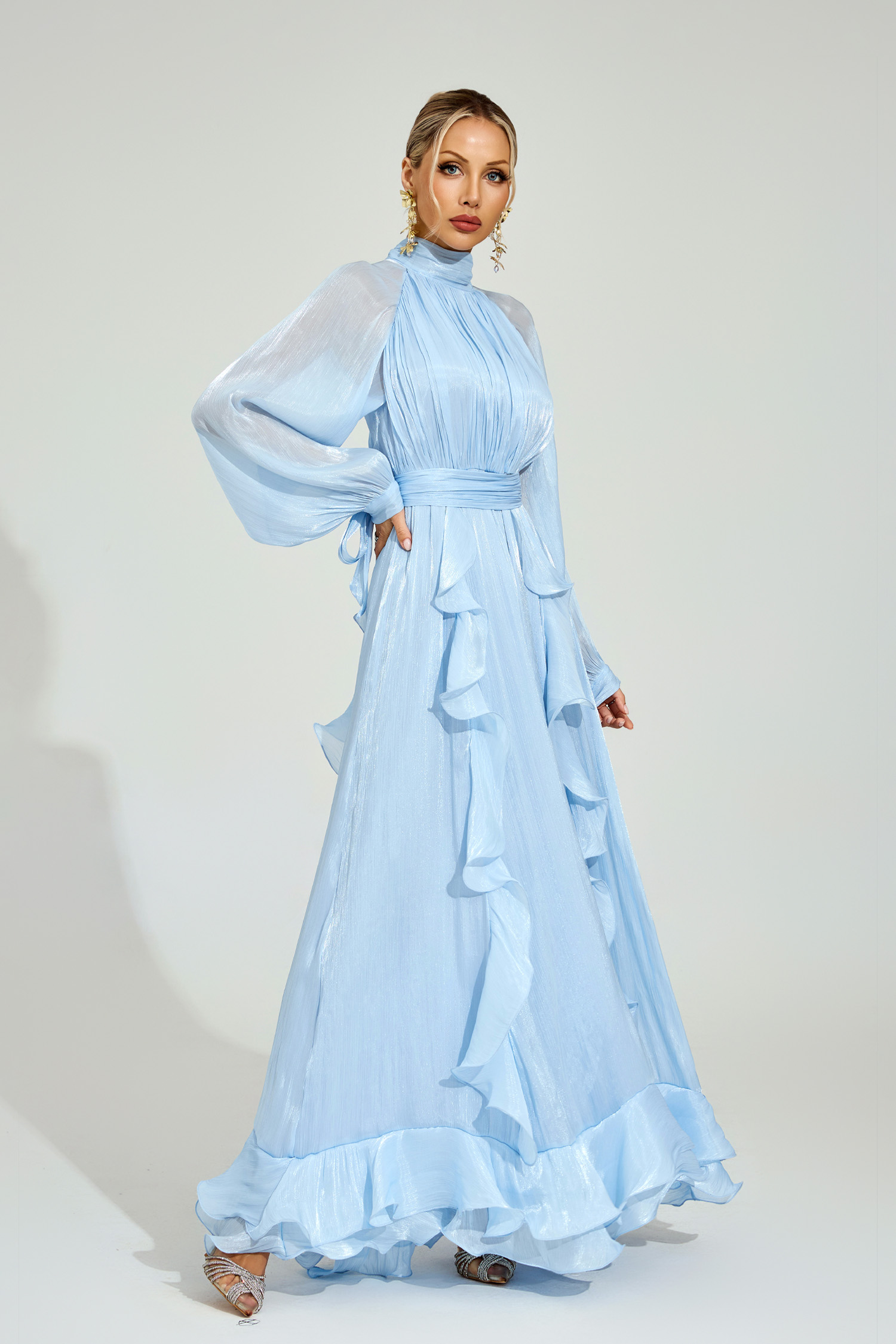 Belloc Blue Ruffled Maxi Dress