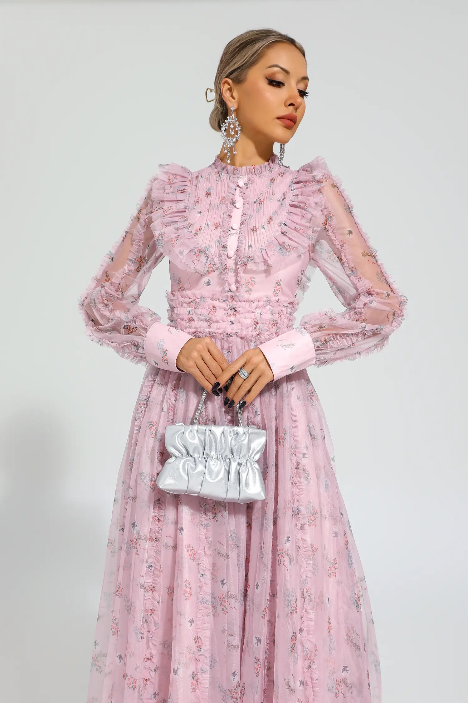 Beryl Pink Floral Long Sleeve Dress-CATCHALL
