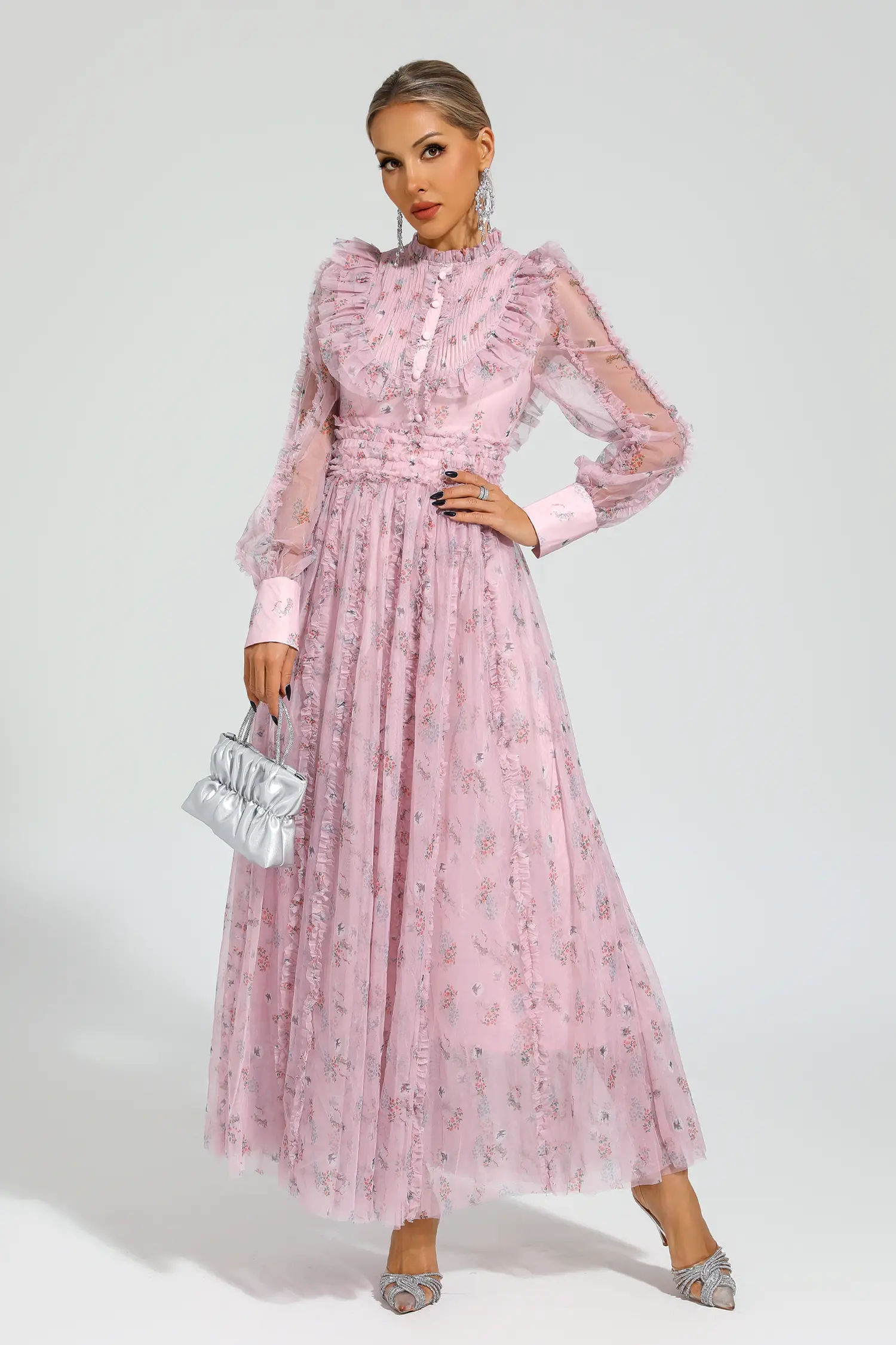 Beryl Pink Floral Long Sleeve Dress-CATCHALL