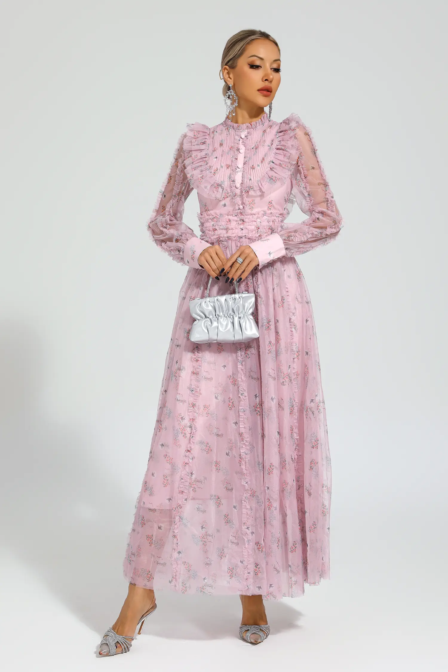 Beryl Pink Floral Long Sleeve Dress-CATCHALL