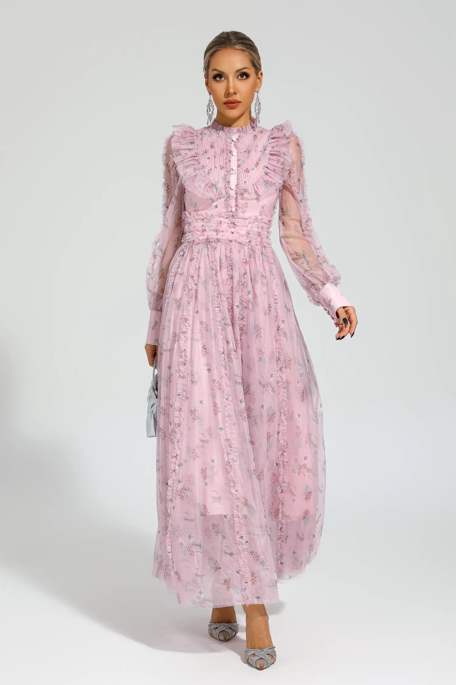 Beryl Pink Floral Long Sleeve Dress-CATCHALL