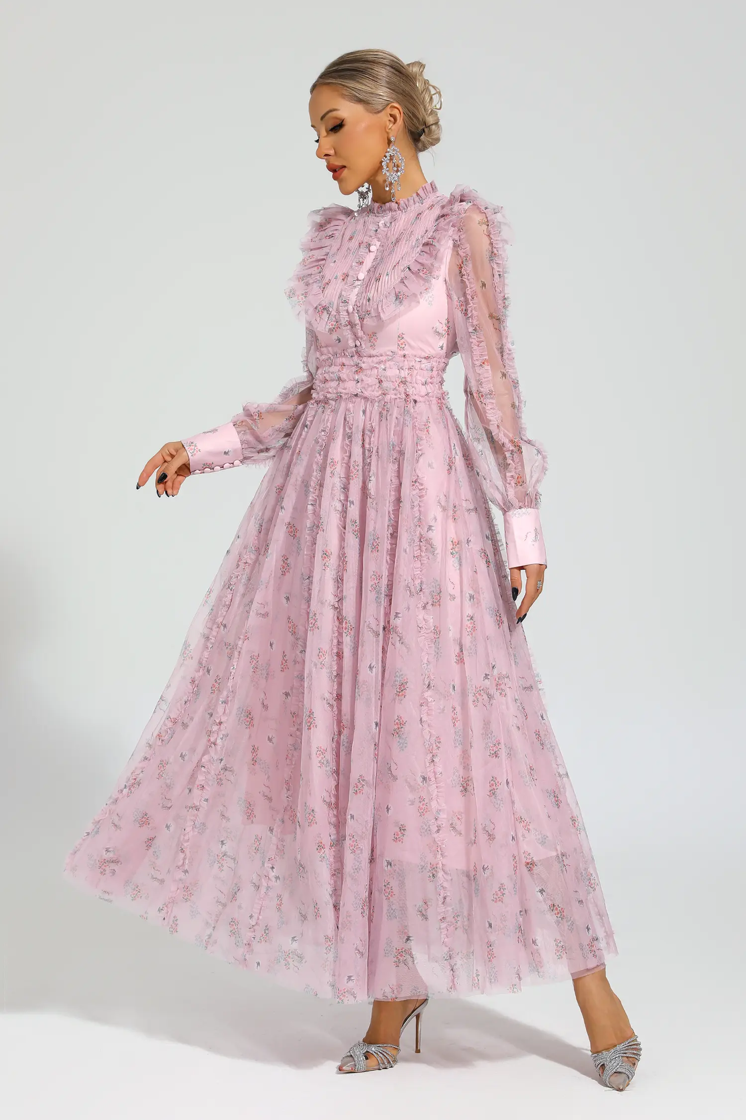 Beryl Pink Floral Long Sleeve Dress-CATCHALL