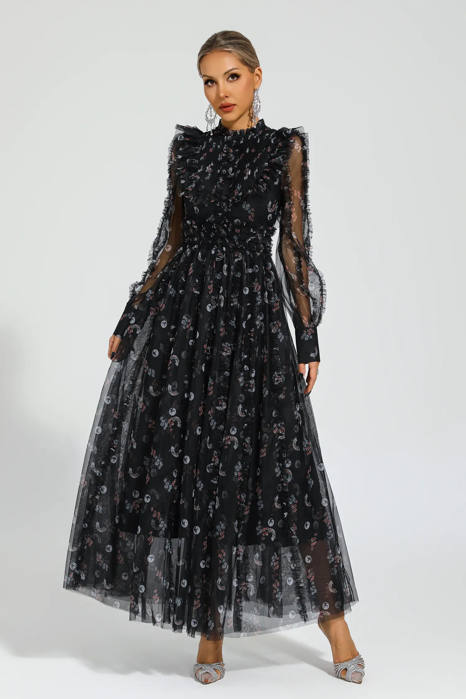 Beryl Black Floral Long Sleeve Dress-CATCHALL