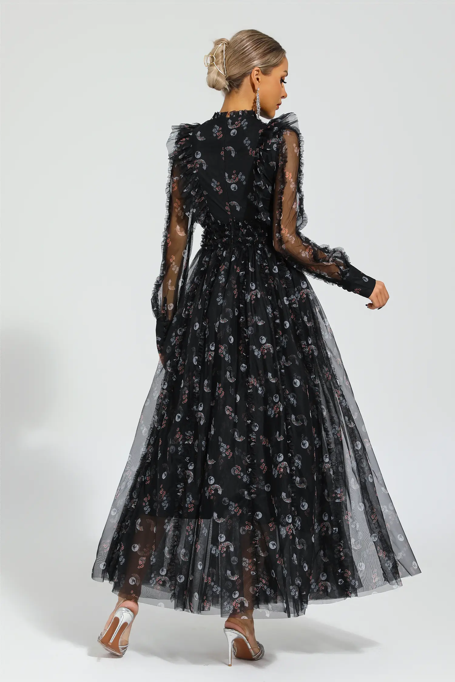 Beryl Black Floral Long Sleeve Dress-CATCHALL