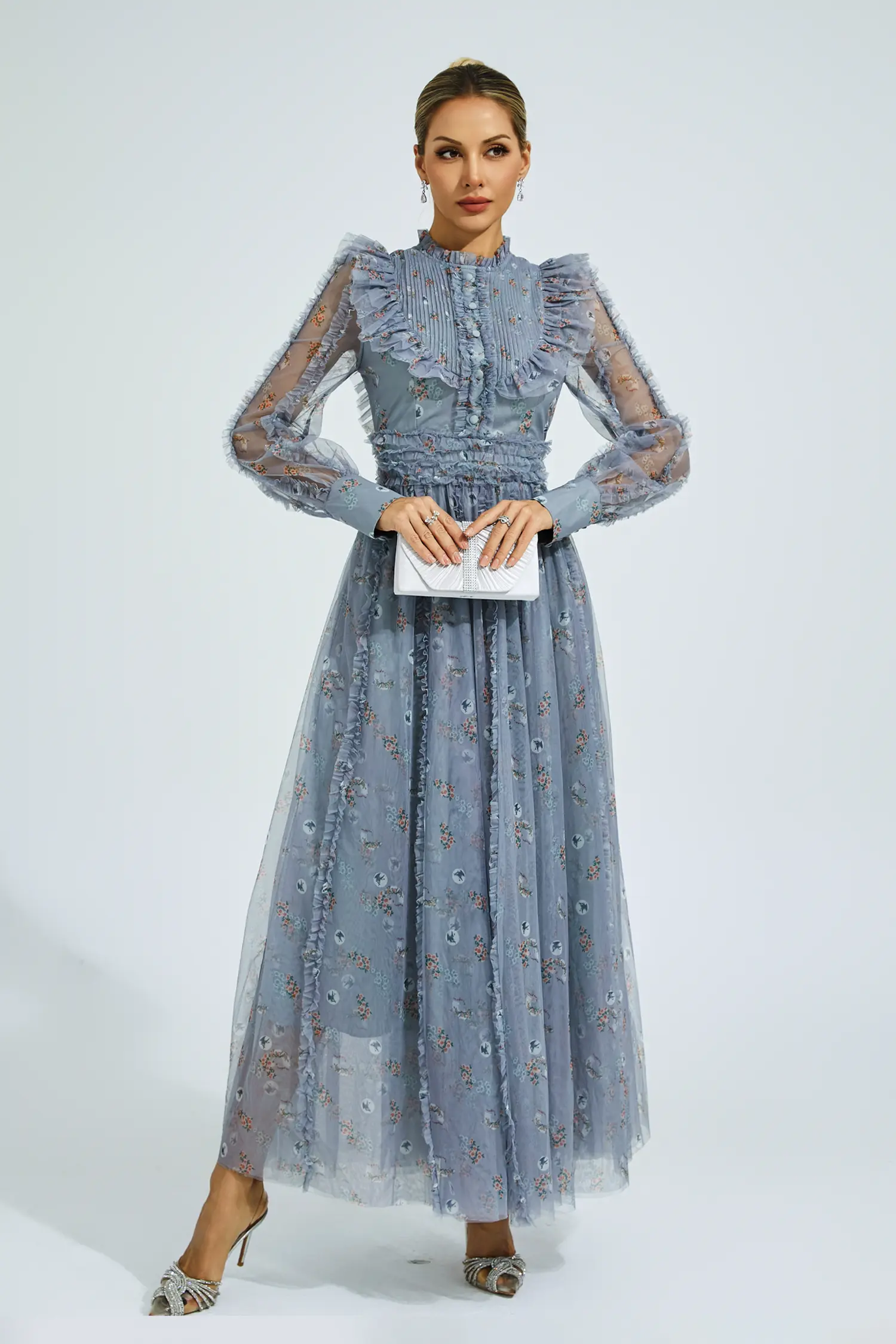 Beryl Grey Floral Long Sleeve Dress-CATCHALL