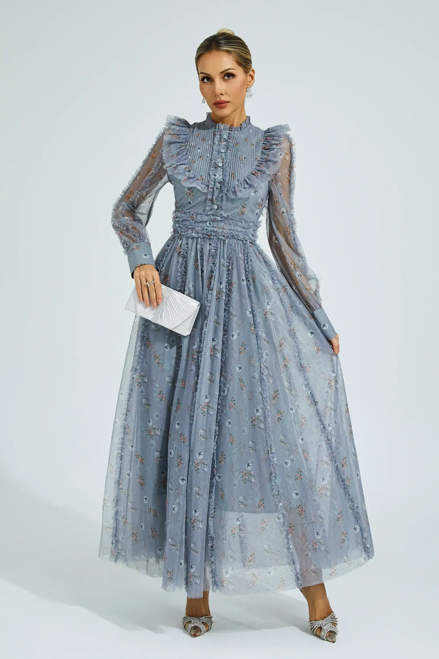 Beryl Grey Floral Long Sleeve Dress – CATCHALL