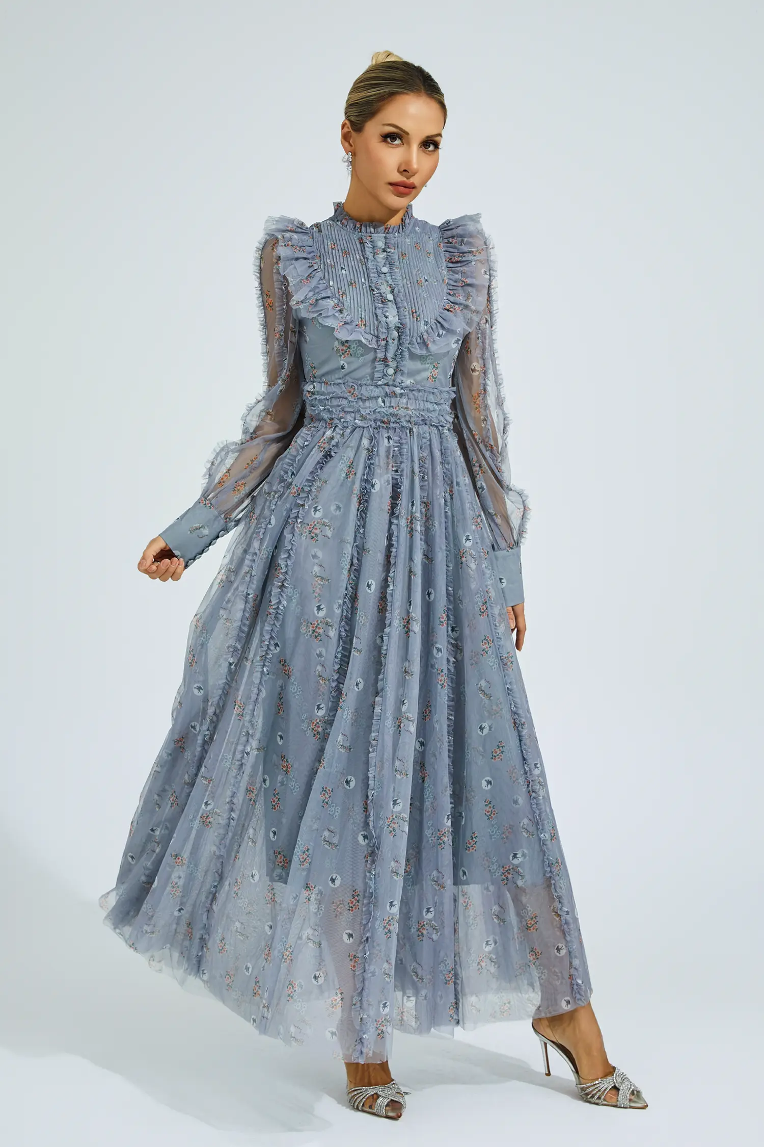 Beryl Grey Floral Long Sleeve Dress-CATCHALL