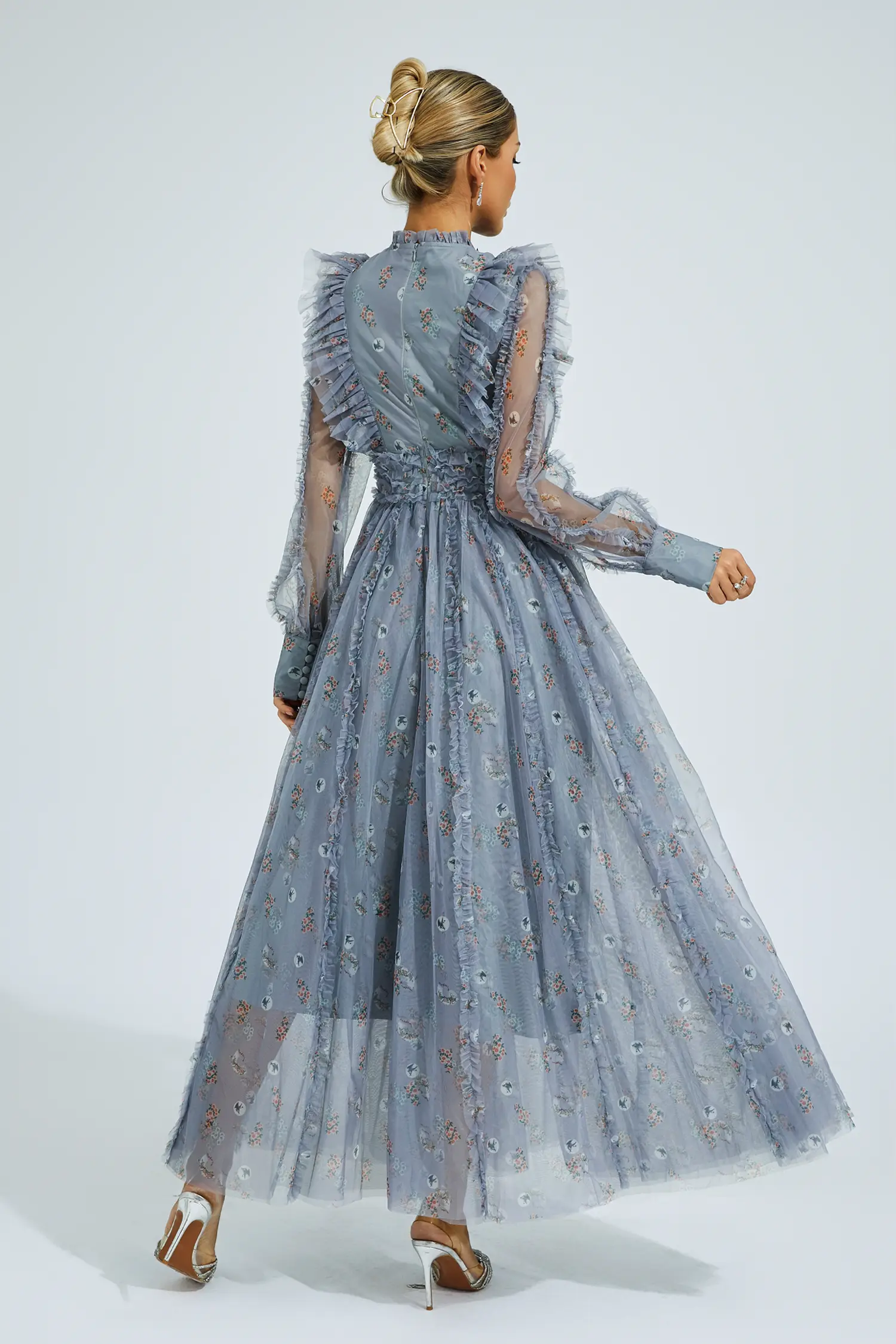 Beryl Grey Floral Long Sleeve Dress-CATCHALL