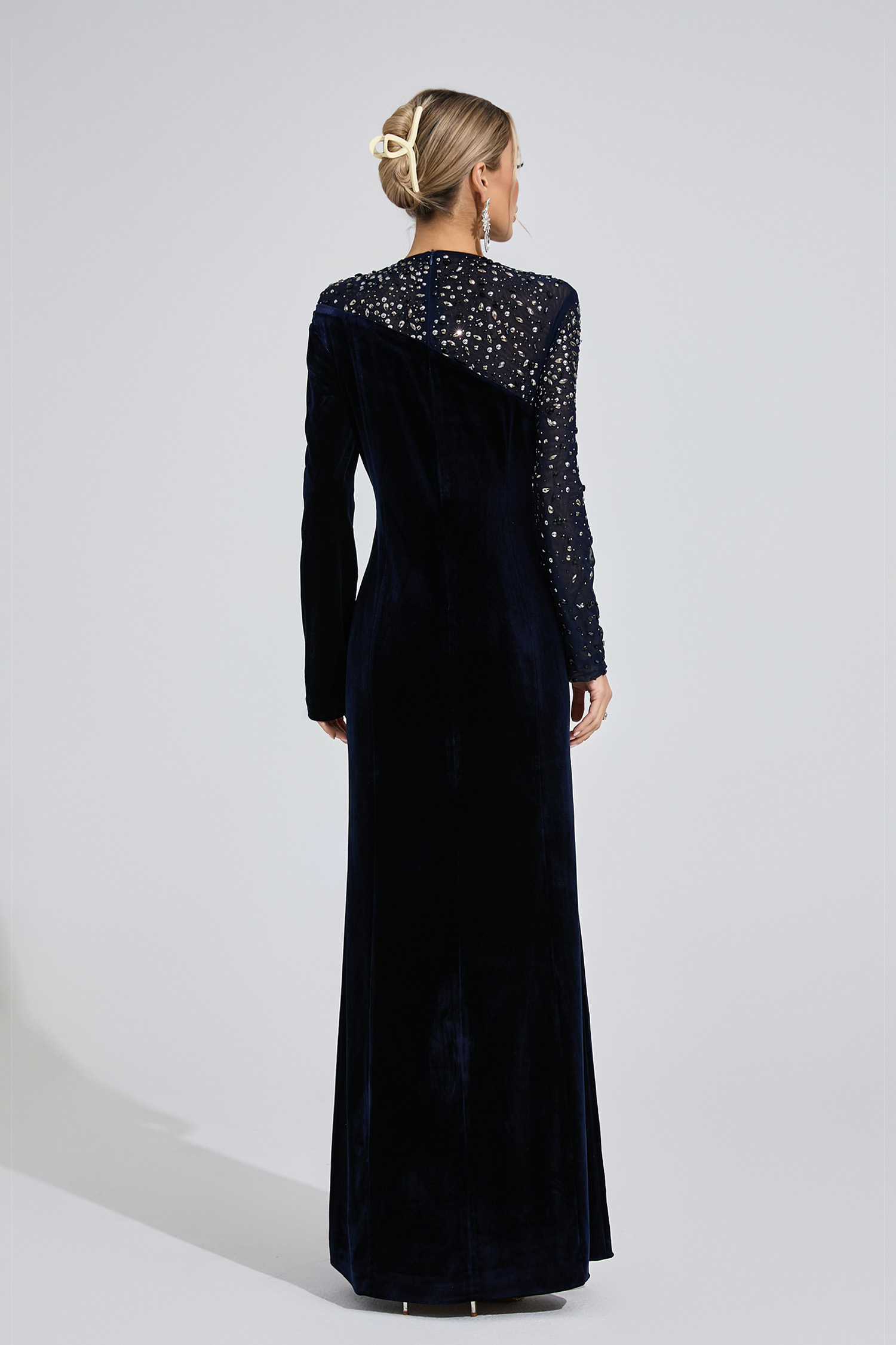 Betrys Navy Blue Velvet Maxi Dress