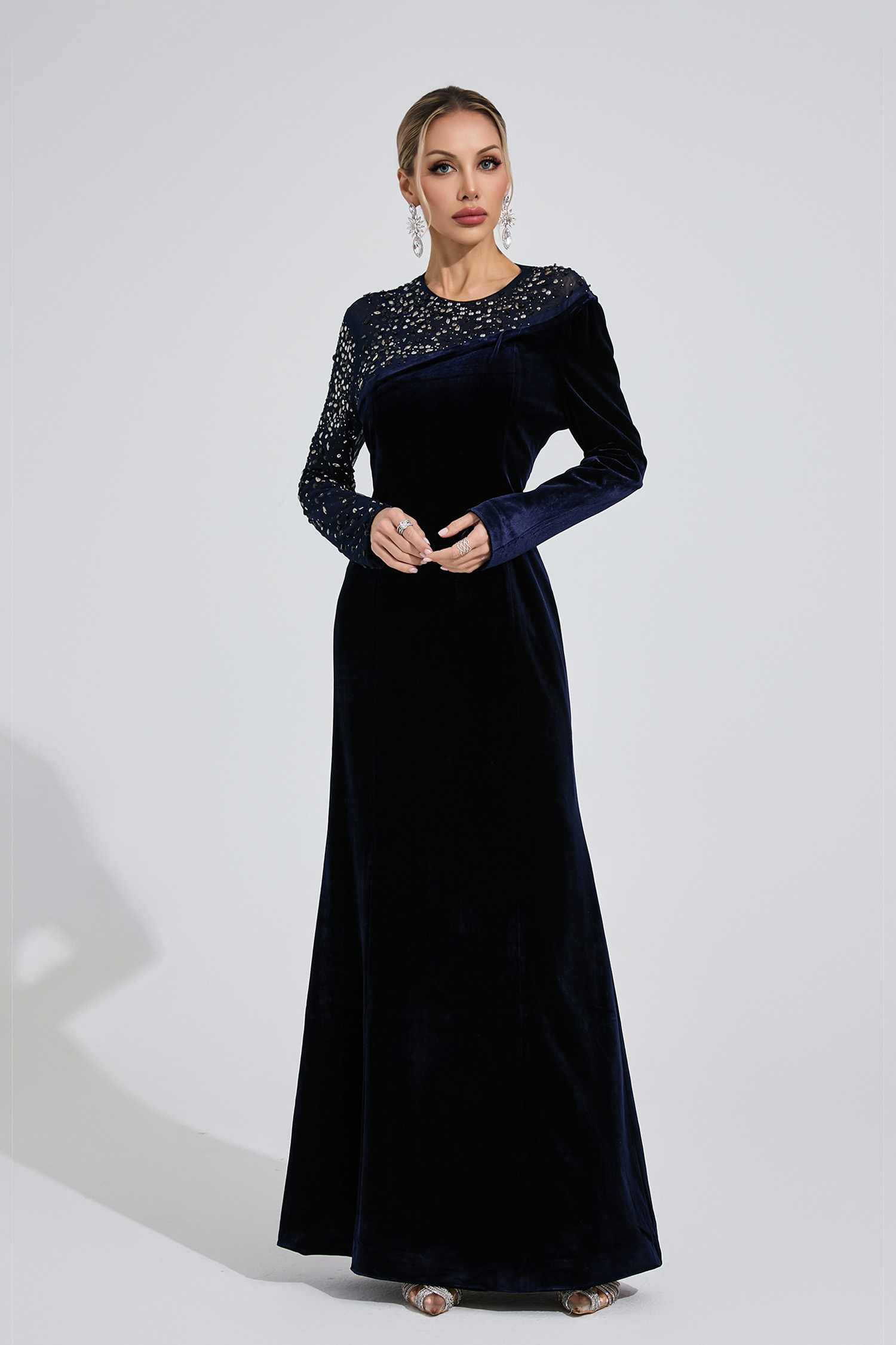 Betrys Navy Blue Velvet Maxi Dress
