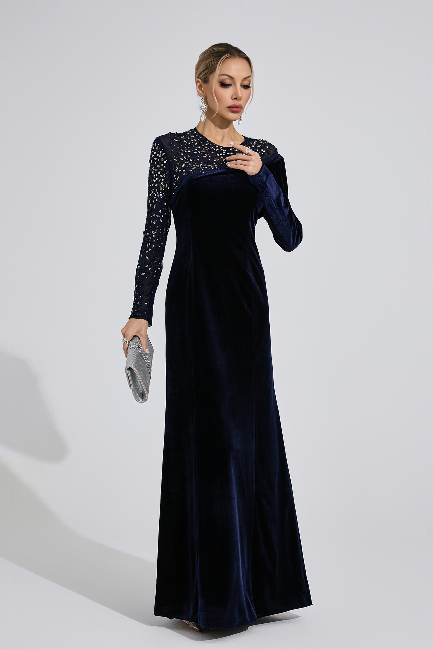 Betrys Navy Blue Velvet Maxi Dress