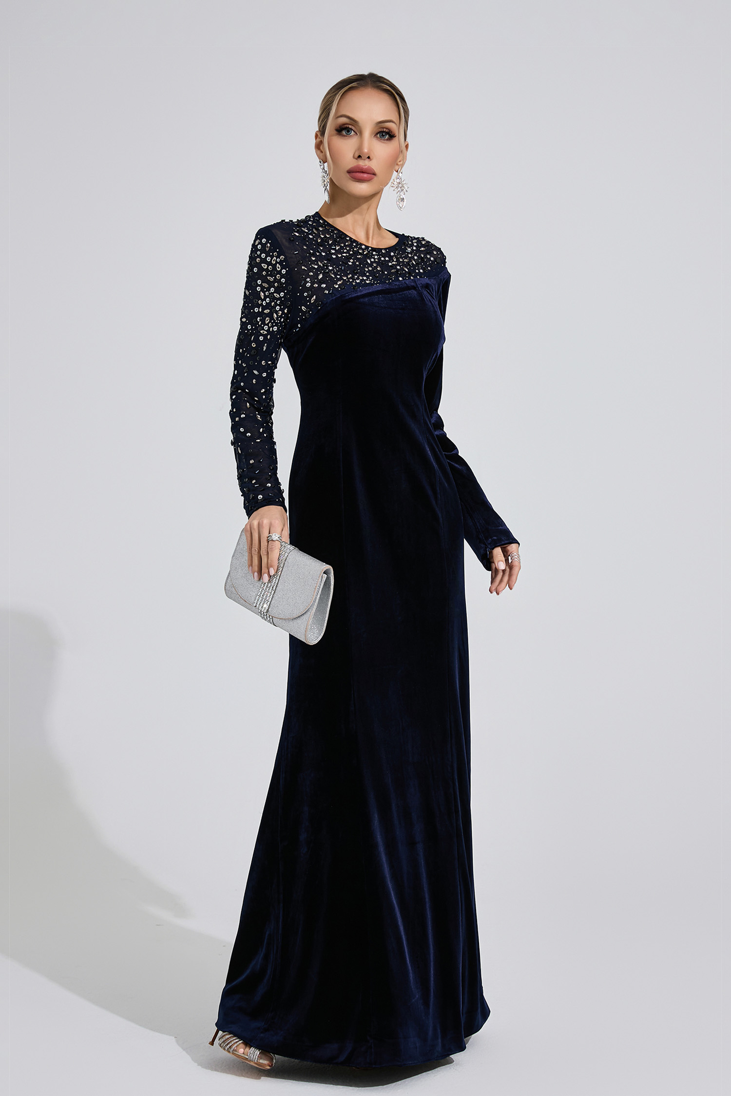 Betrys Navy Blue Velvet Maxi Dress