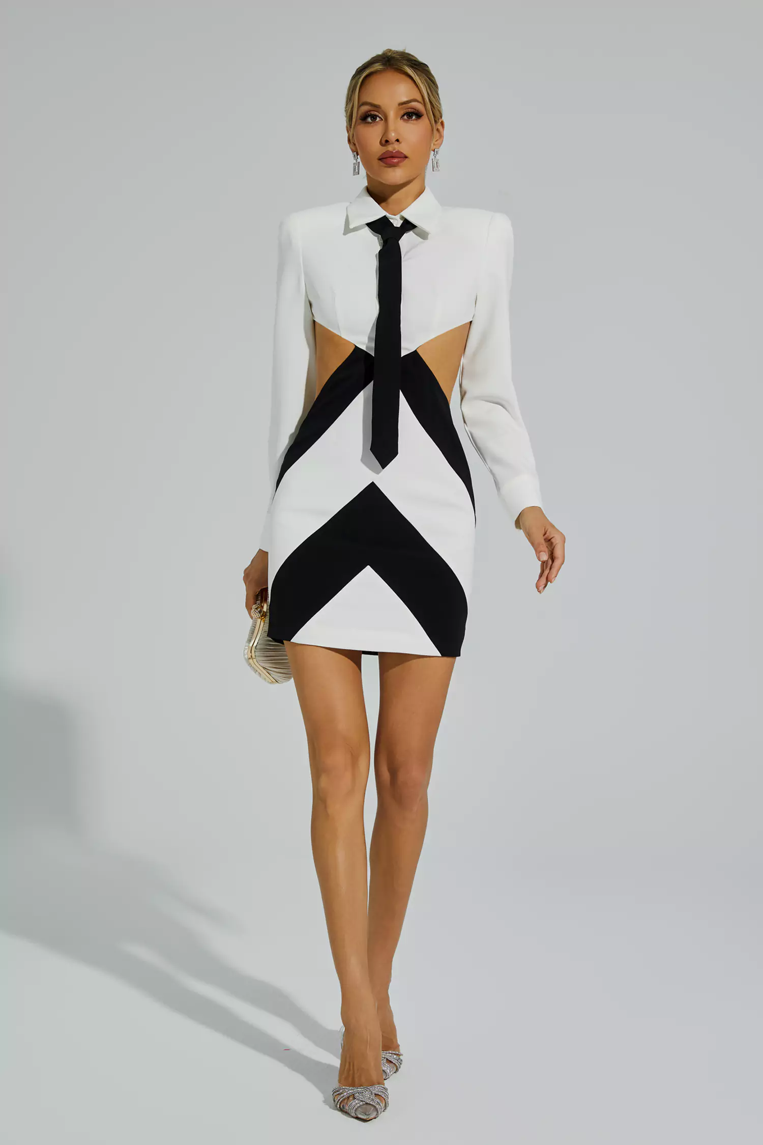 Betsy White Cut Out Long Sleeve Mini Dress-CATCHALL