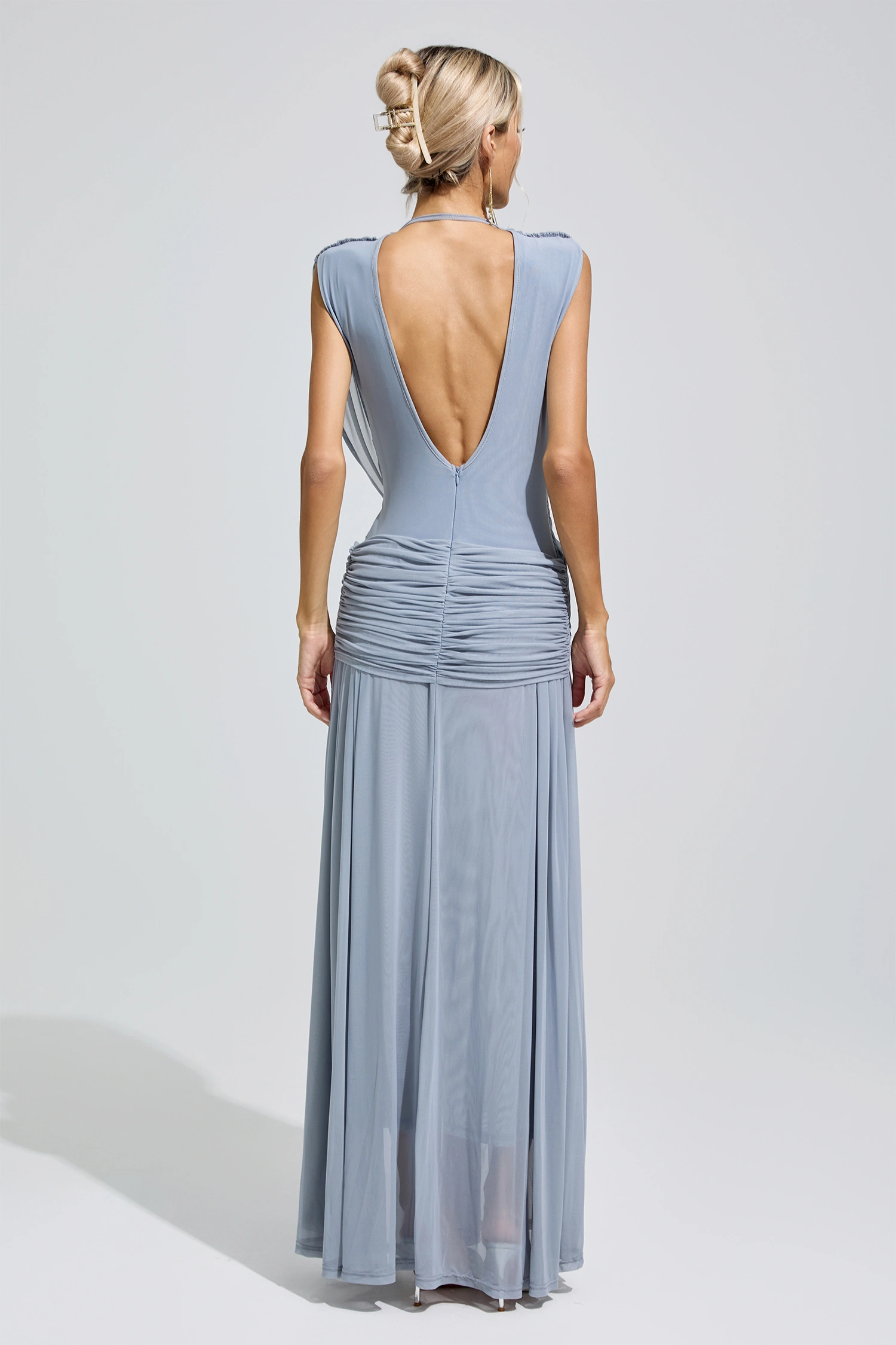 Beyoncé Blue Pleated Knit Maxi Dress