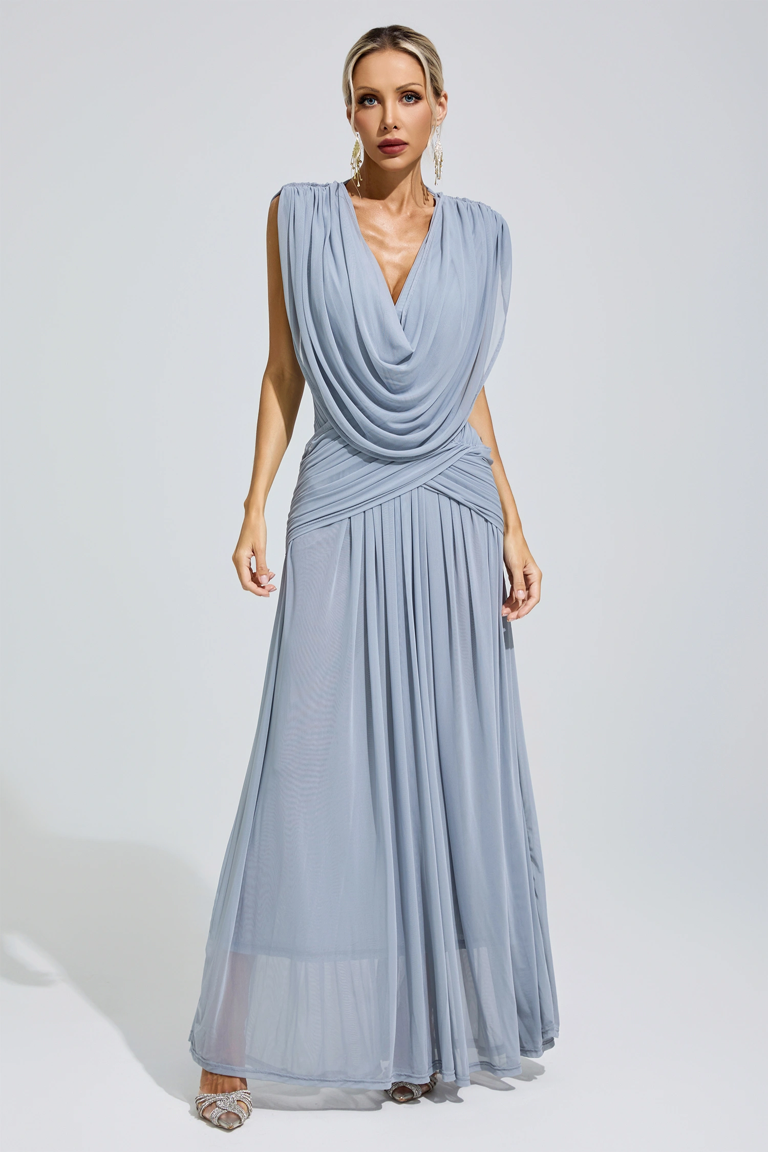 Beyoncé Blue Pleated Knit Maxi Dress