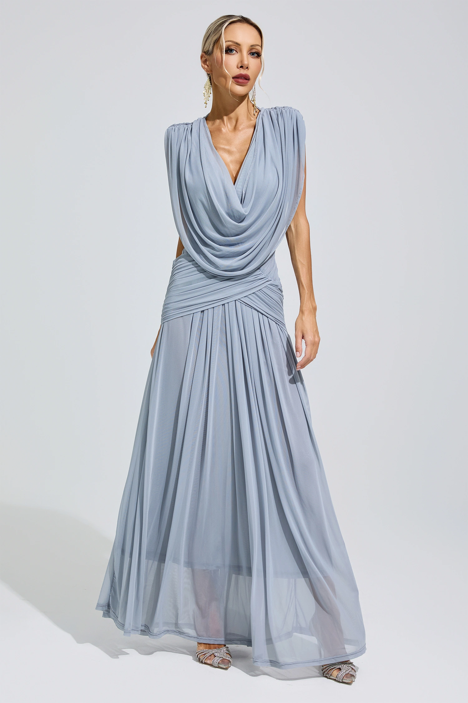 Beyoncé Blue Pleated Knit Maxi Dress