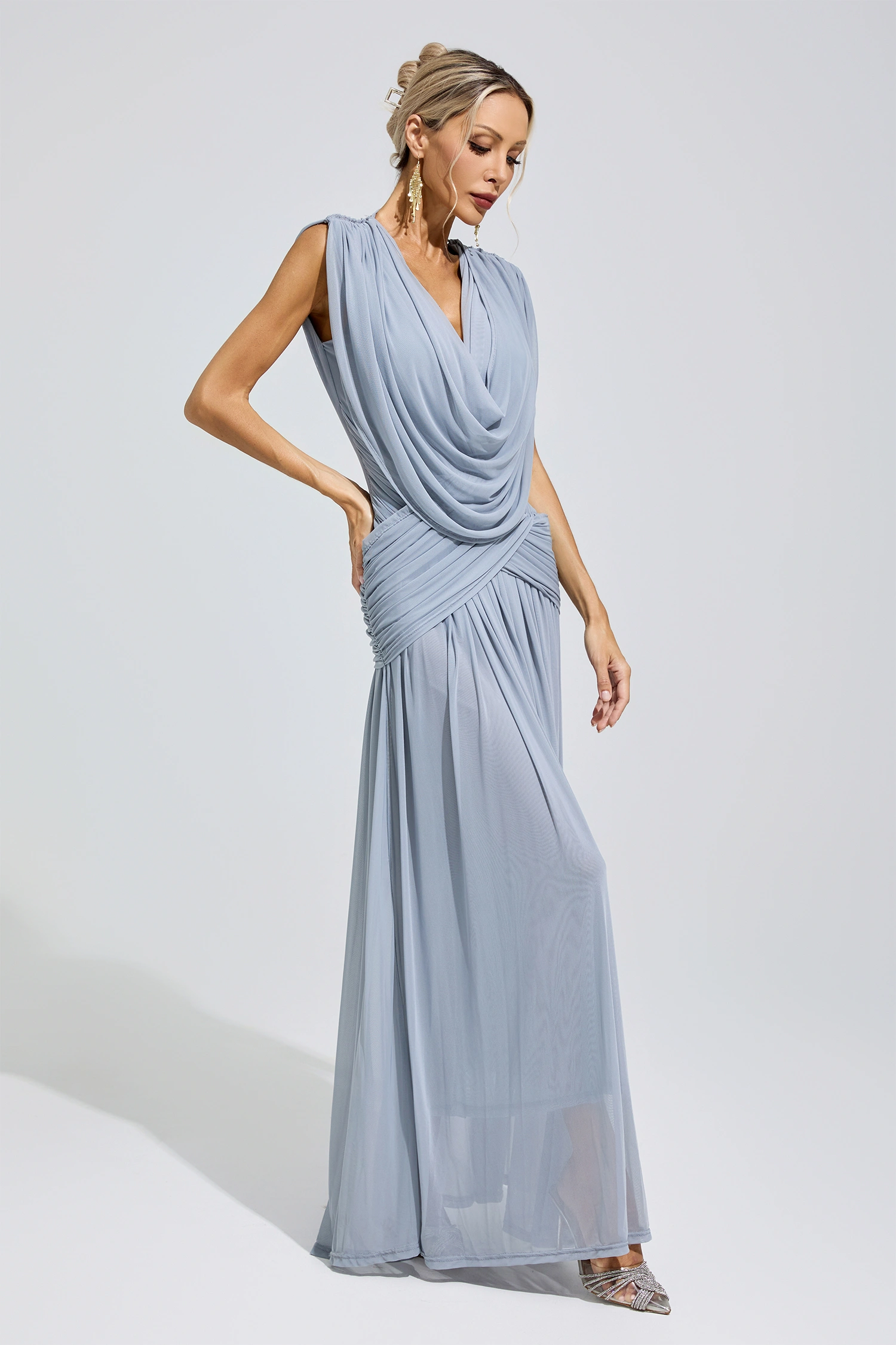 Beyoncé Blue Pleated Knit Maxi Dress