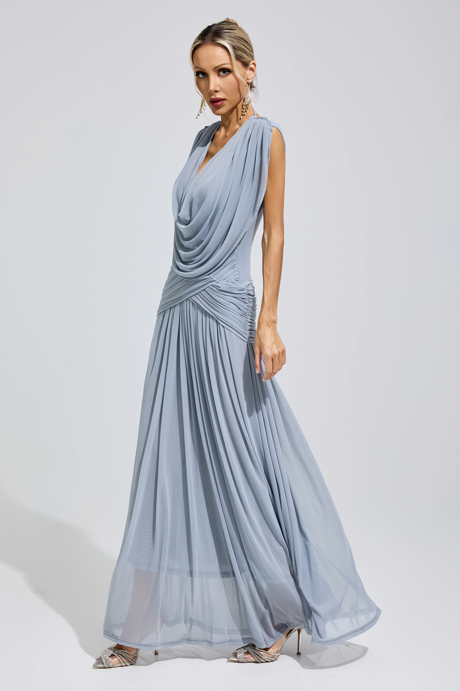 Beyoncé Blue Pleated Knit Maxi Dress