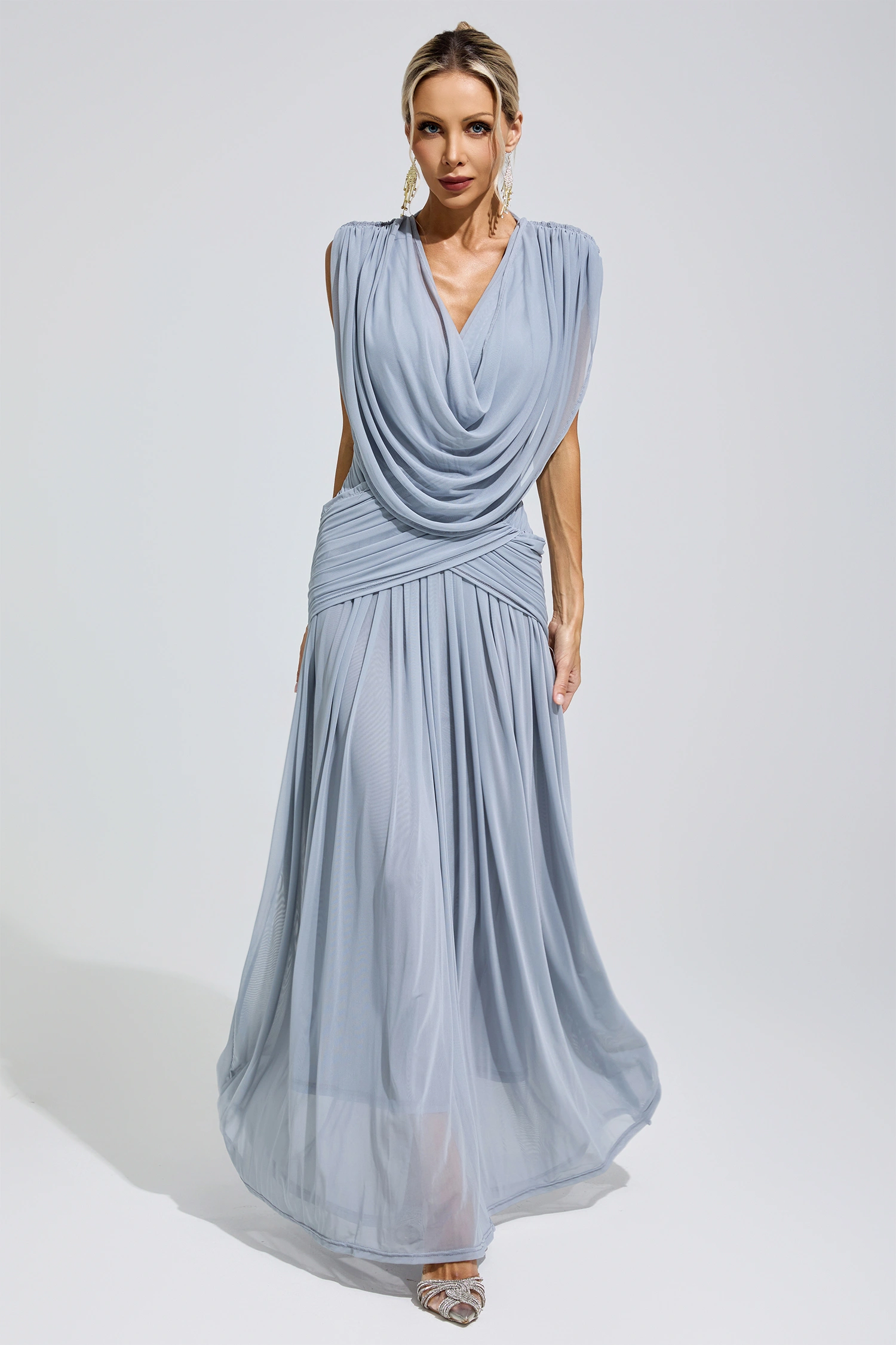 Beyoncé Blue Pleated Knit Maxi Dress