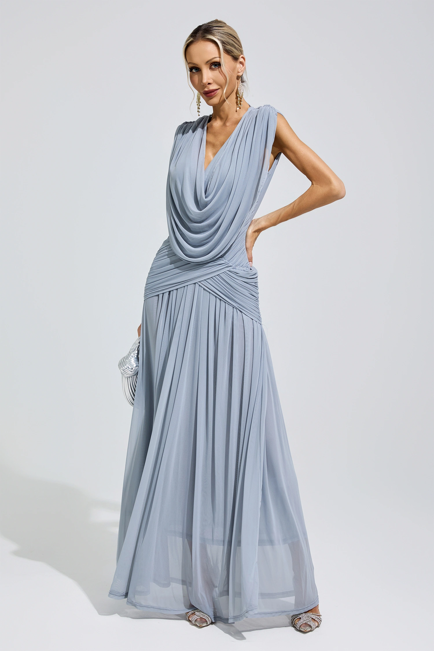 Beyoncé Blue Pleated Knit Maxi Dress