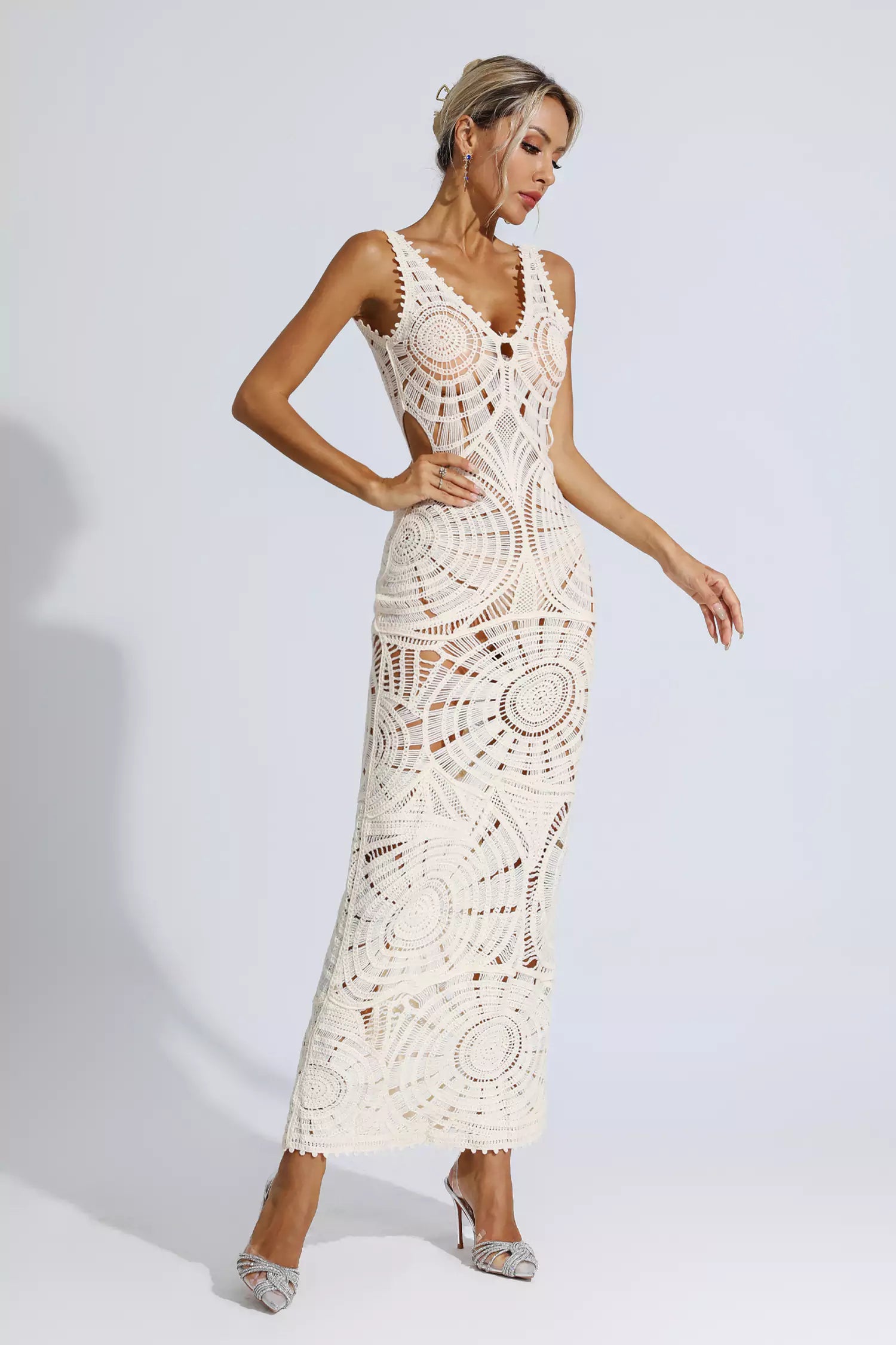 Bianca White Cutout Bodycon Maxi Dress-CATCHALL
