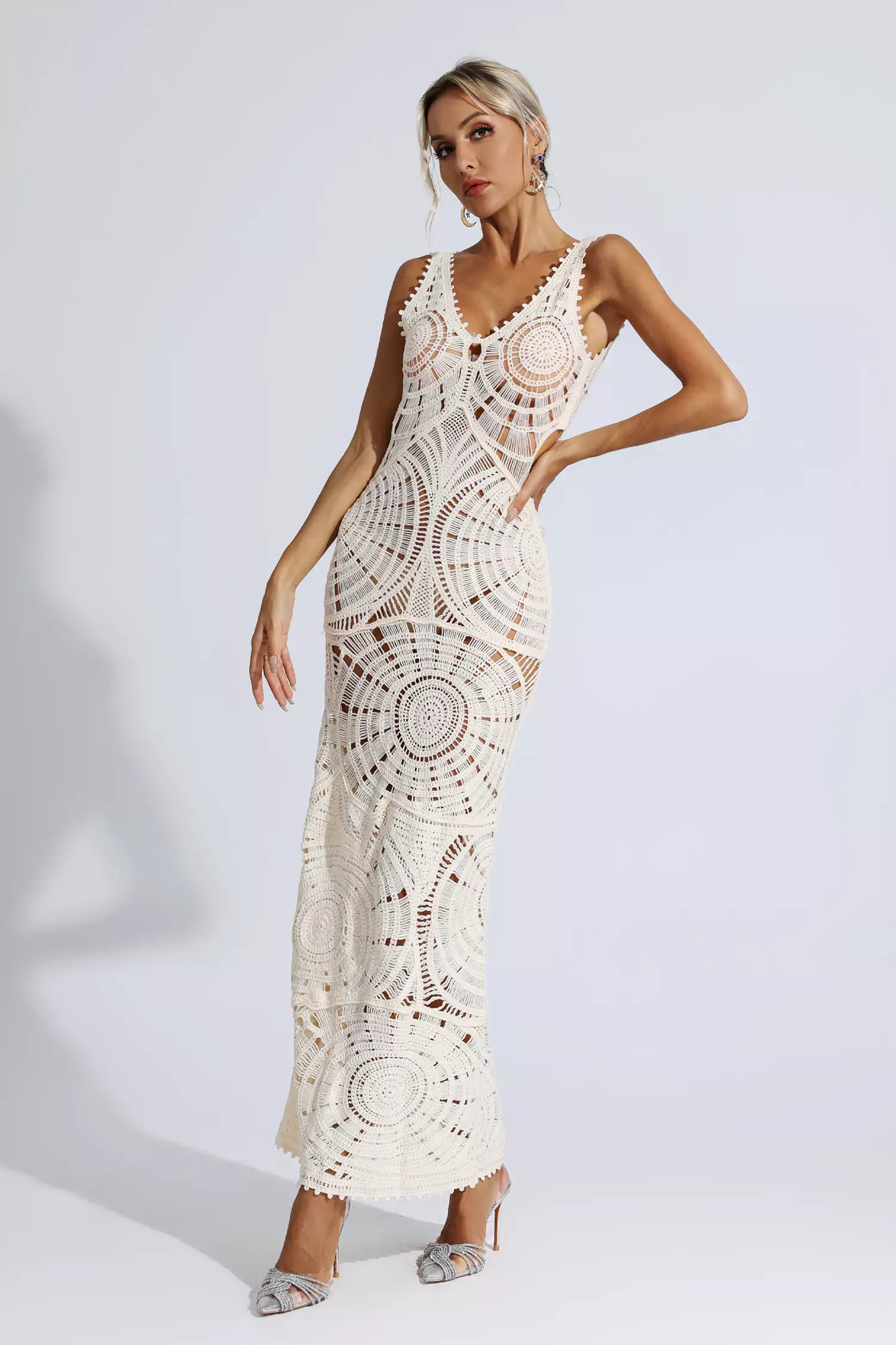 Bianca White Cutout Bodycon Maxi Dress-CATCHALL