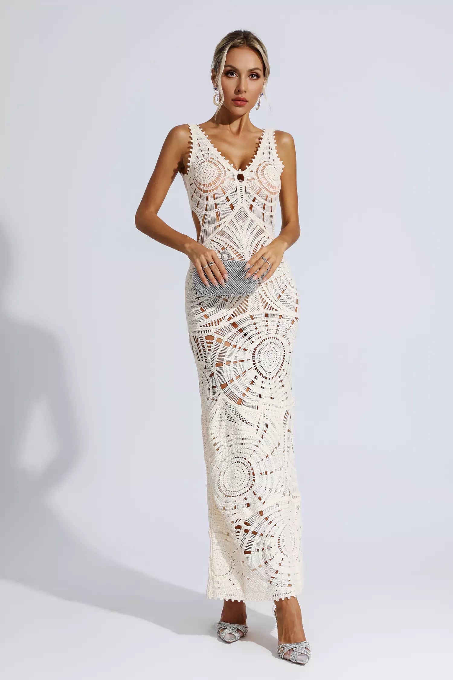 Bianca White Cutout Bodycon Maxi Dress-CATCHALL