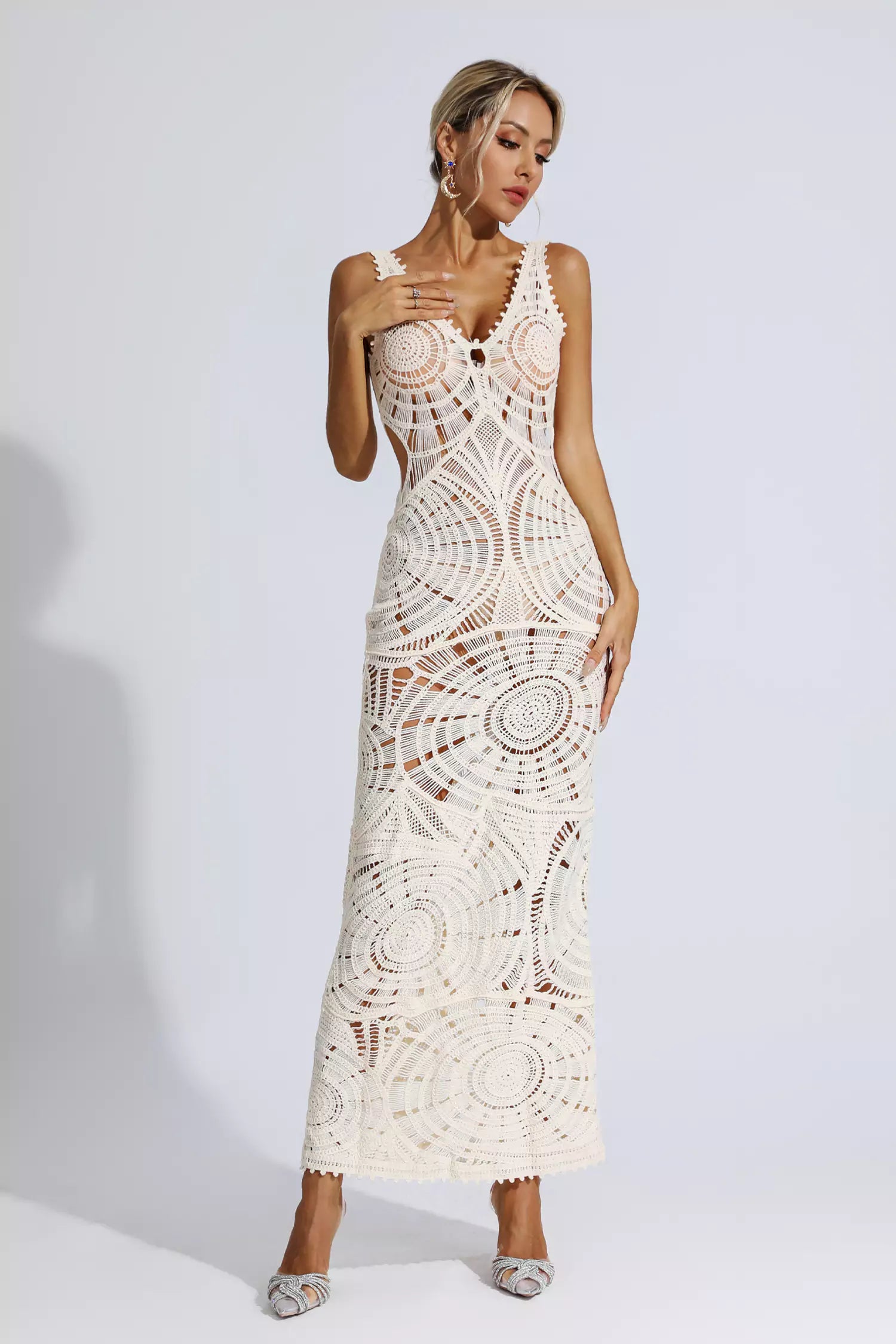 Bianca White Cutout Bodycon Maxi Dress-CATCHALL