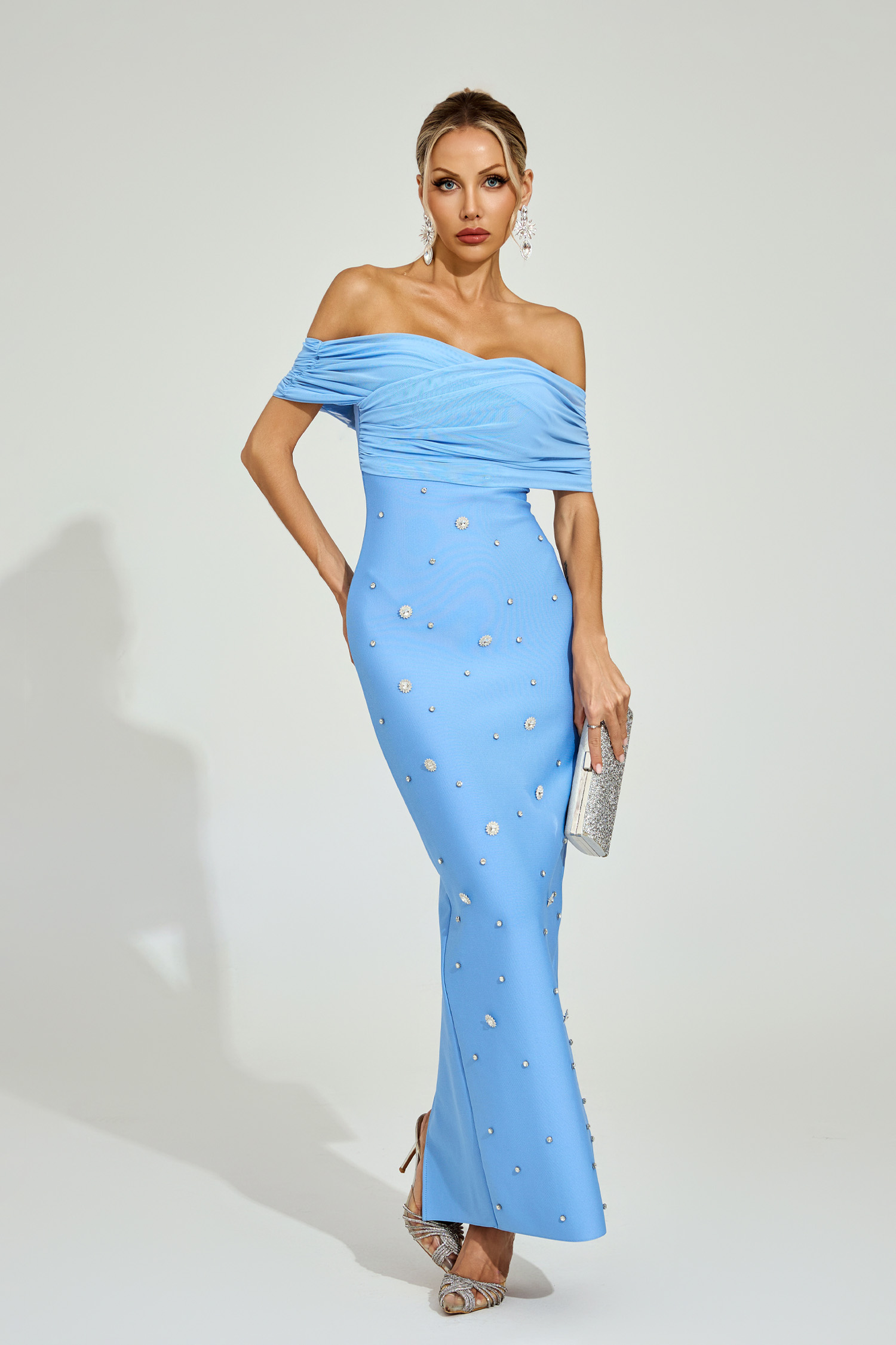 Bishop Light Blue Off - Shoulder Midi Dress