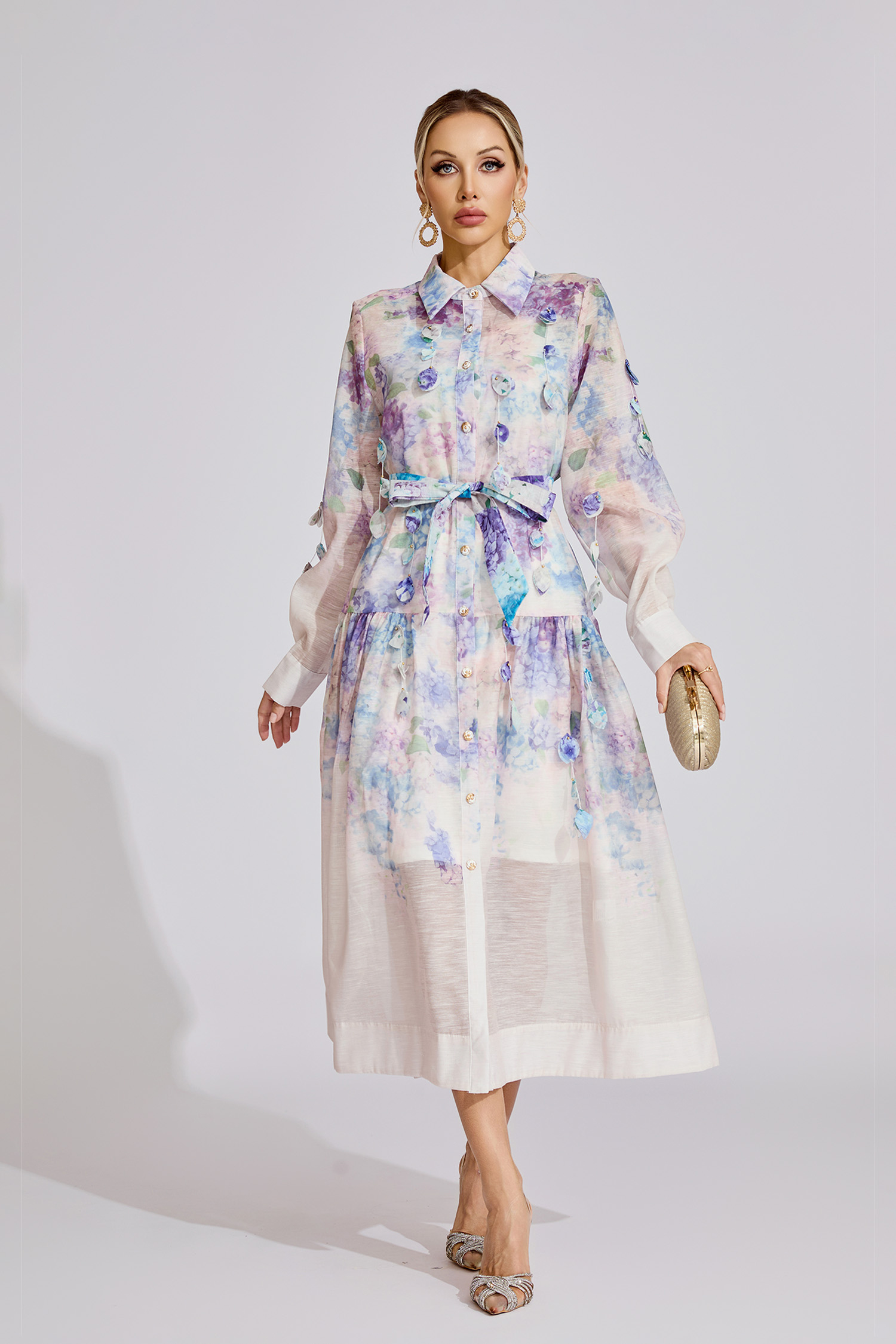 Blair  Purple Printed Long Sleeve Dress