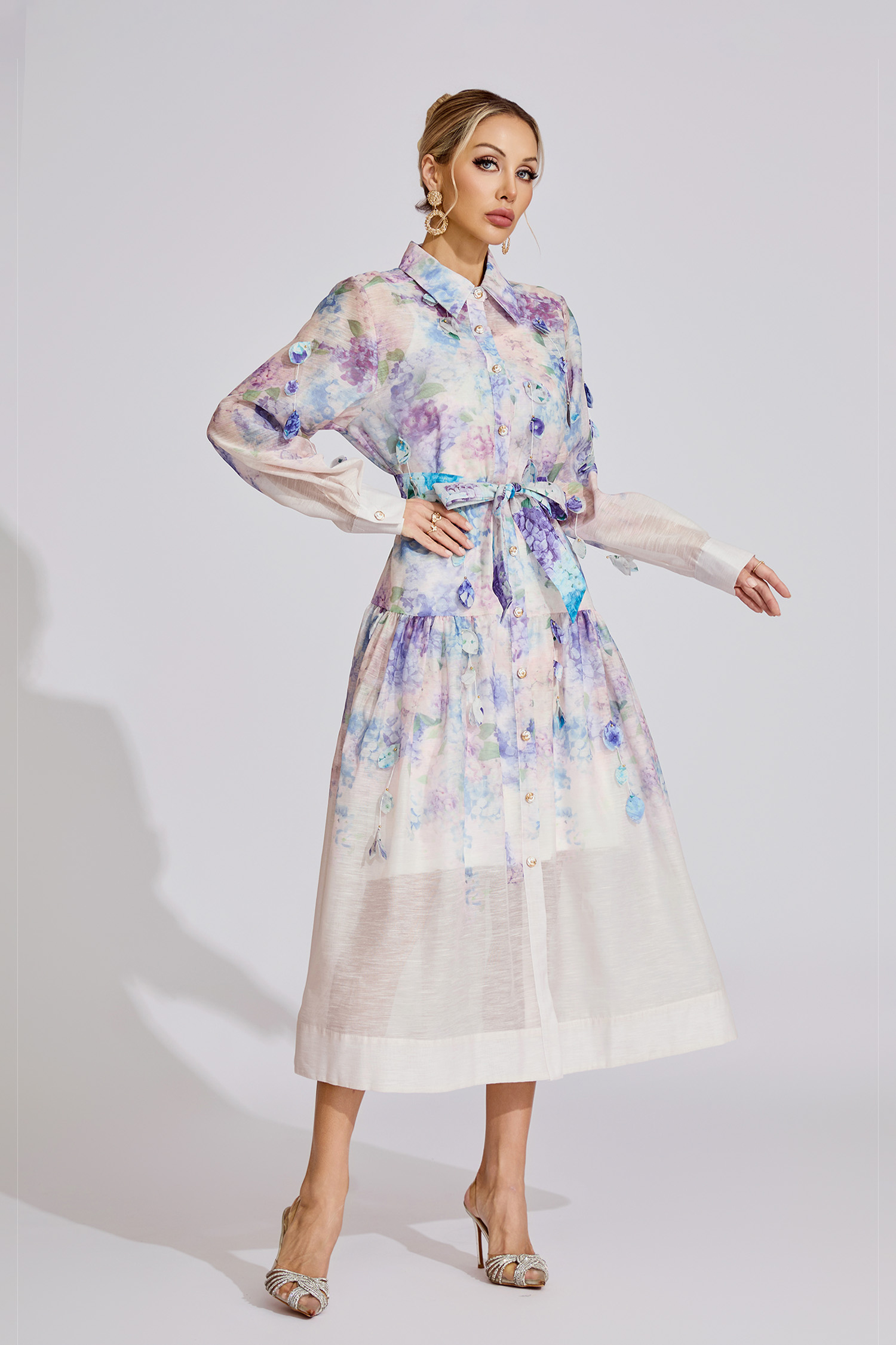 Blair  Purple Printed Long Sleeve Dress