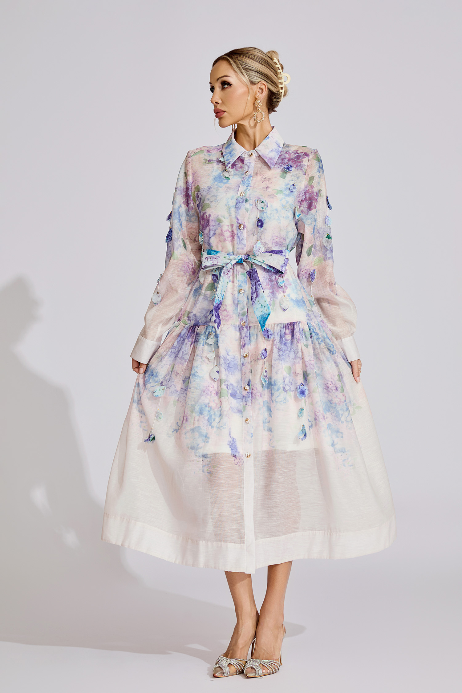 Blair  Purple Printed Long Sleeve Dress