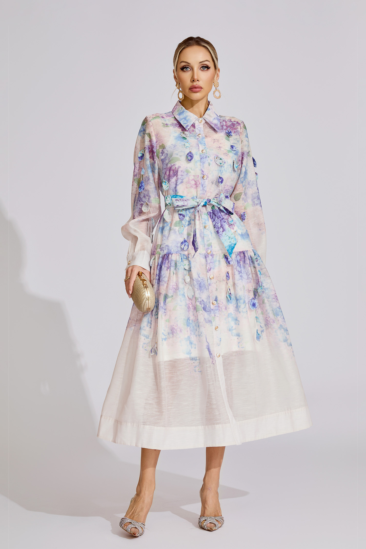 Blair  Purple Printed Long Sleeve Dress