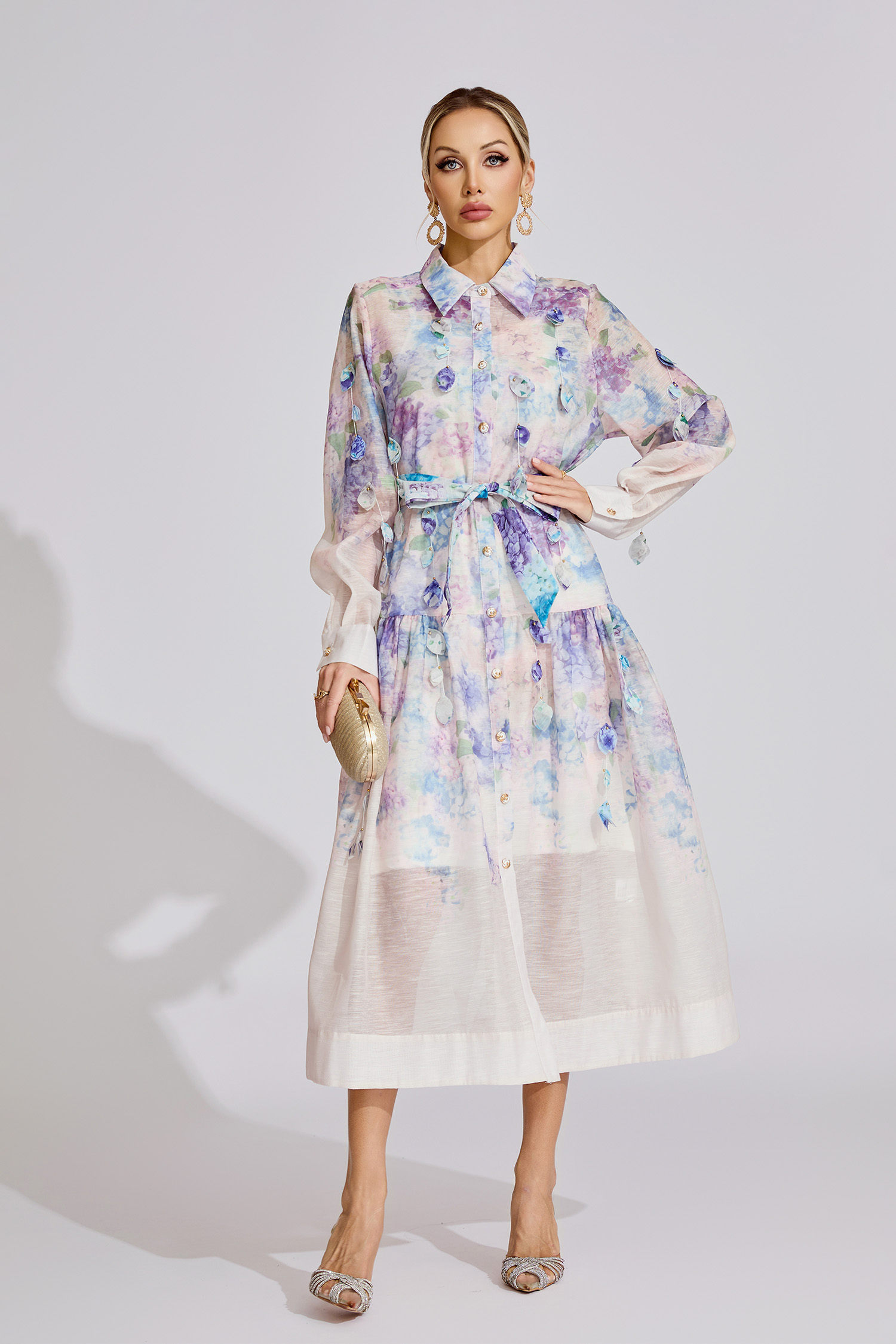 Blair  Purple Printed Long Sleeve Dress